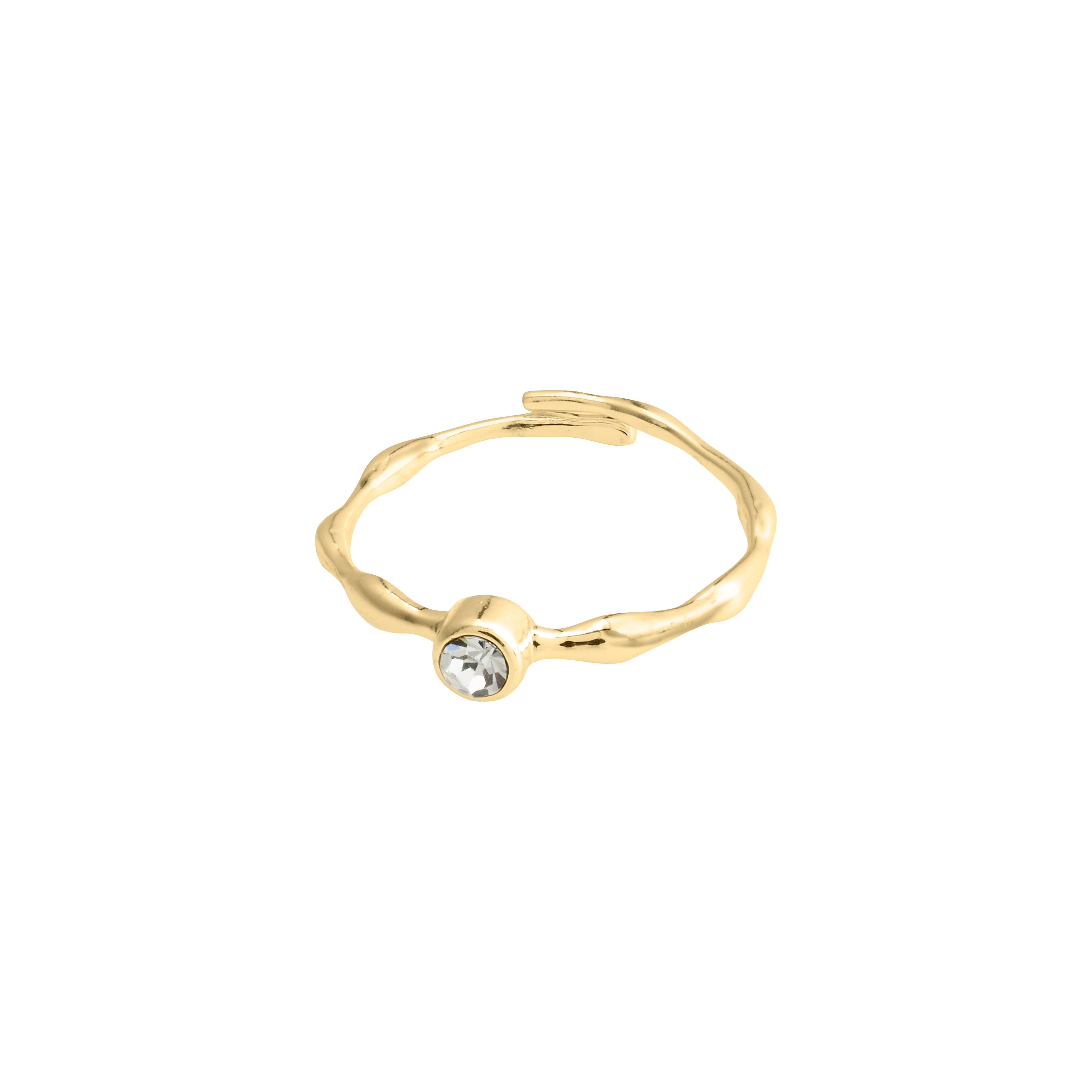 LULU crystal stack ring, gold-plated, features a wavy design and a central Preciosa crystal, showcasing Pilgrim's handcrafted, stylish Danish jewellery craftsmanship.