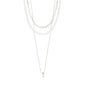 BAKER necklace 3-in-1 set silver-plated features a mix of pearl, curb, and ball chains, each with unique pendants, offering versatile styling options.