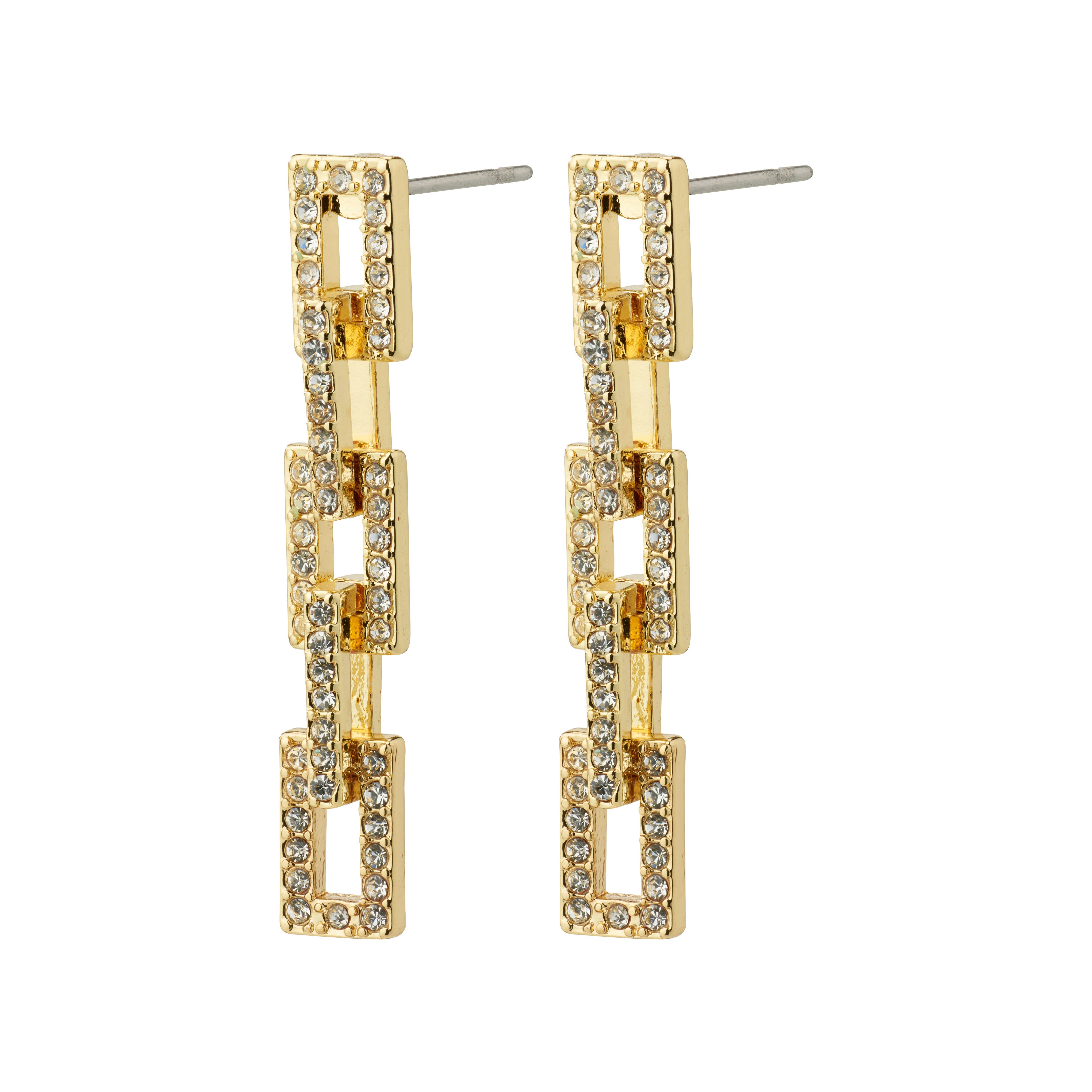 COBY crystal earrings gold-plated, featuring angular shapes and sparkling Preciosa crystals, embodying Pilgrim's eco-friendly, retro-inspired Danish design.