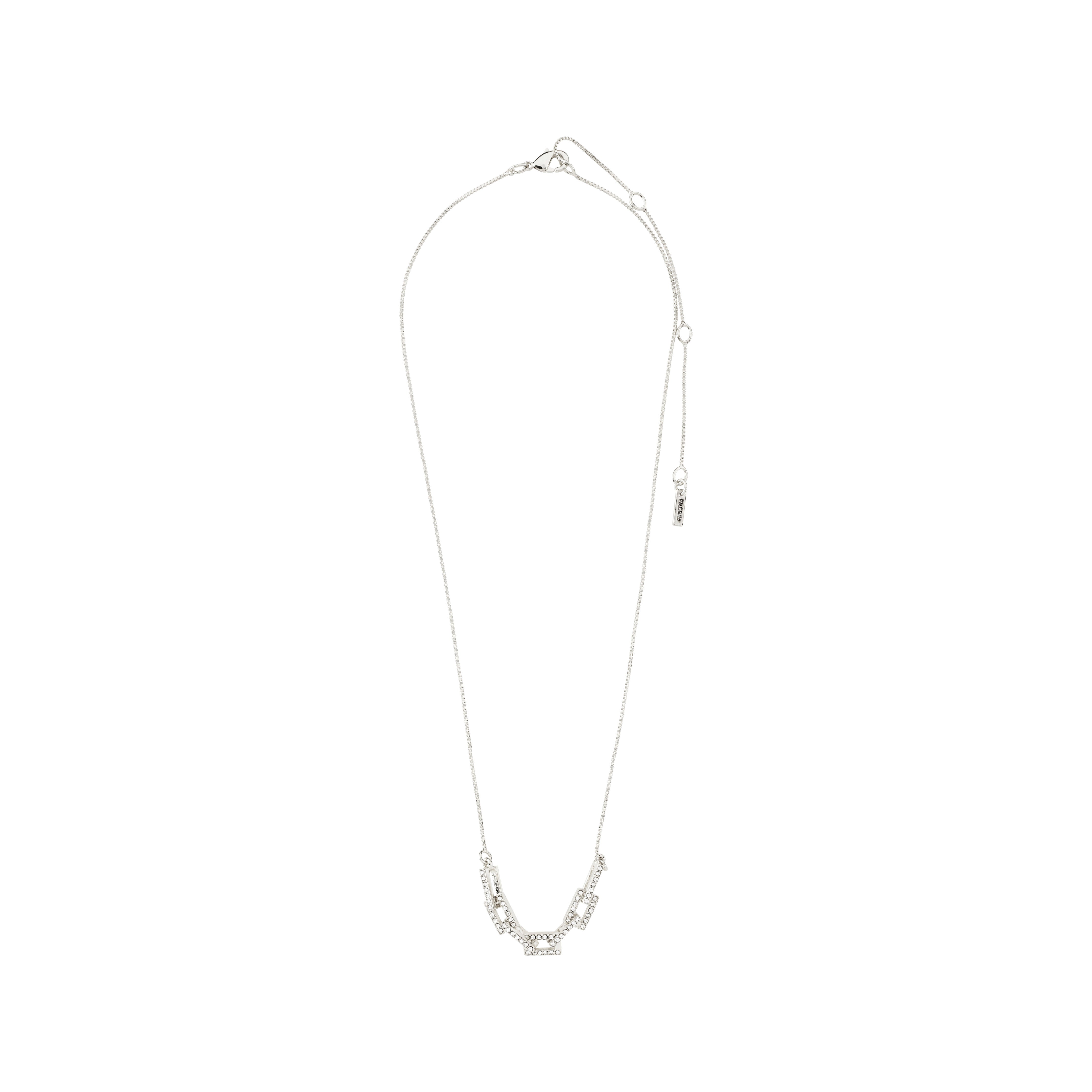 COBY crystal pendant necklace, silver-plated with rectangular links and Preciosa crystals, featuring a slim chain, 38 cm + 9 cm extension.