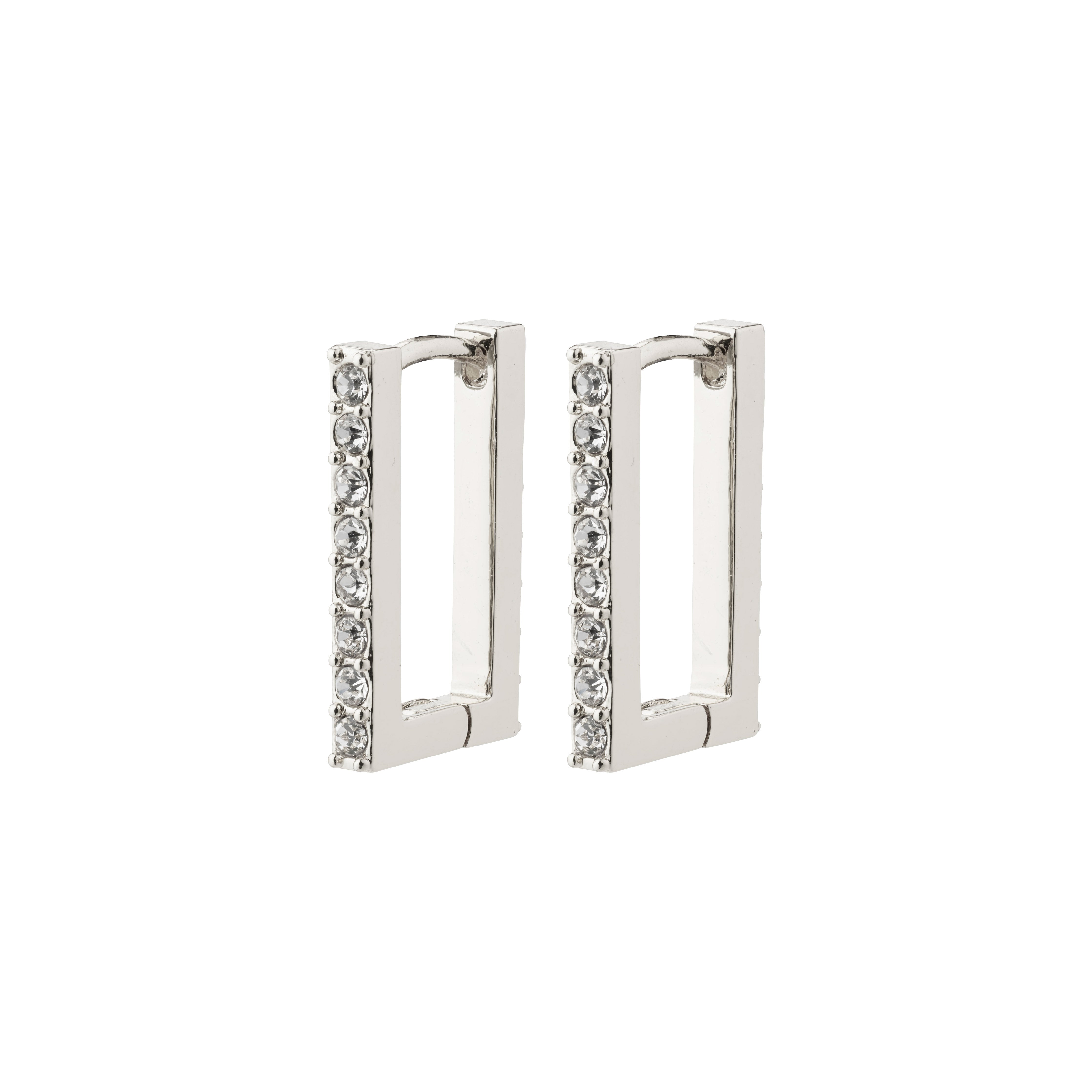 COBY crystal square hoop earrings, silver-plated with Preciosa crystals, featuring a sleek, angular design and click lock, perfect for a chic, retro-inspired look.