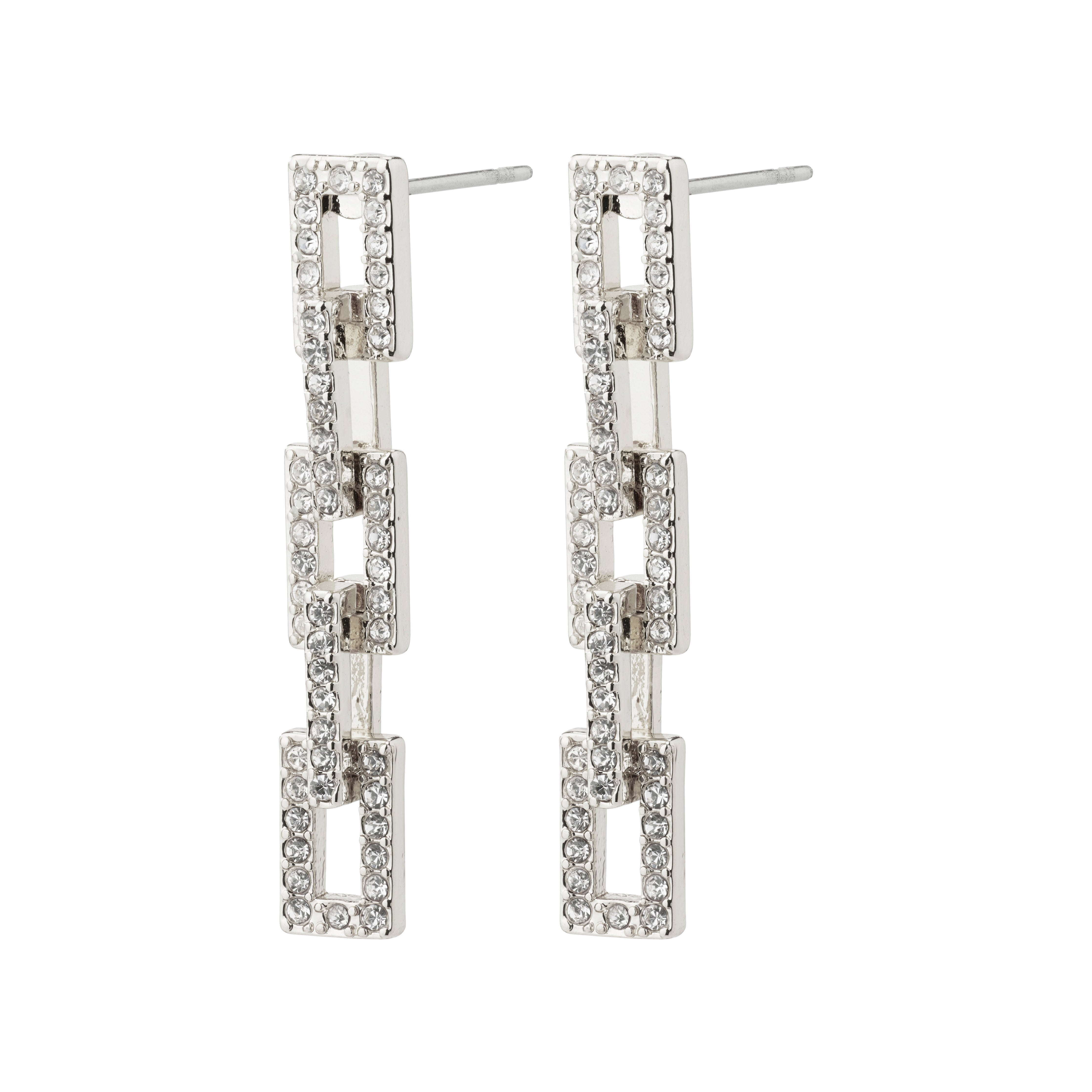 COBY crystal earrings silver-plated, featuring a retro squared design adorned with sparkling Preciosa crystals, part of Pilgrim's recycled jewelry collection.