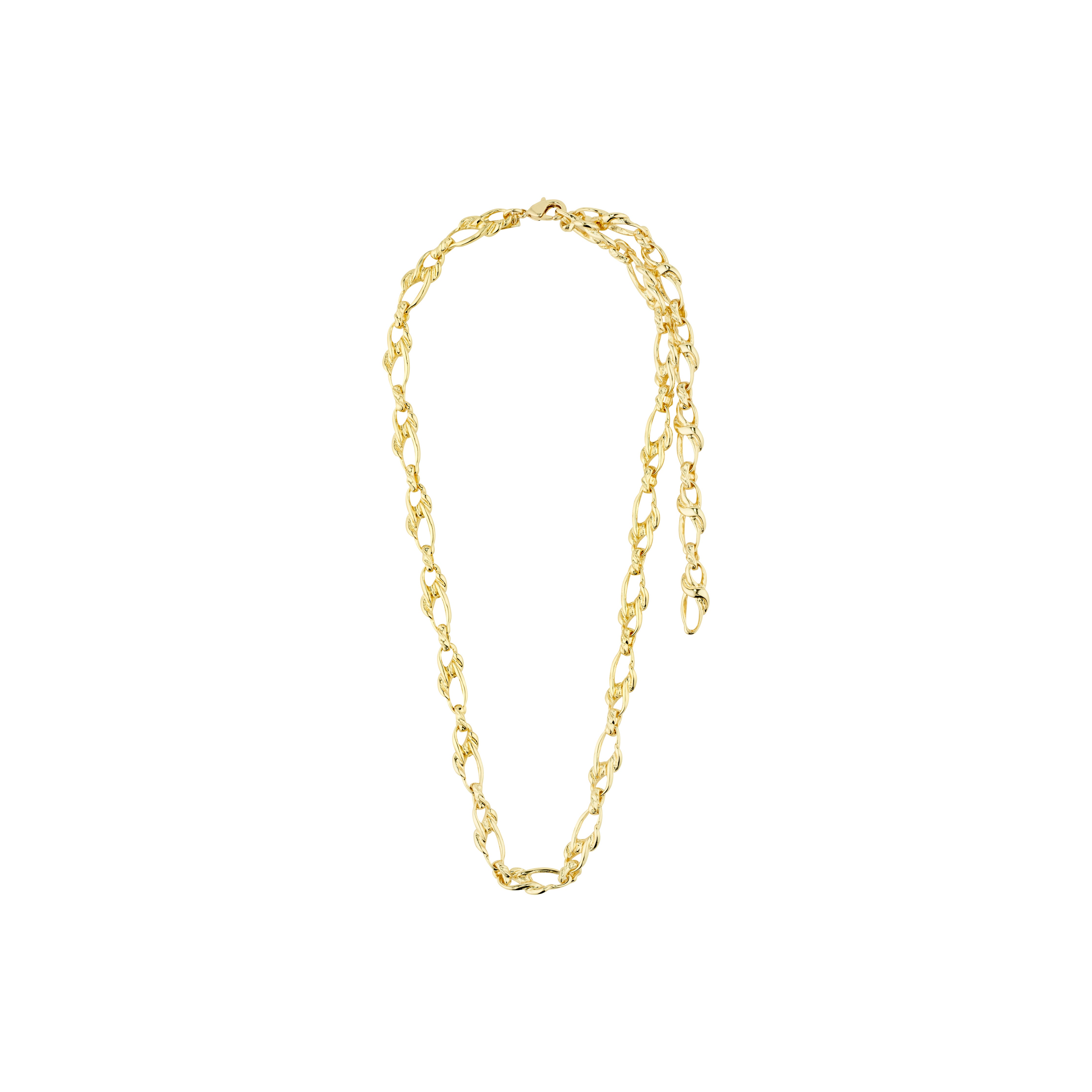 RANI necklace gold-plated from Pilgrim, featuring organically shaped links and adjustable length, made from 99% recycled materials. Timeless style with a retro vibe.