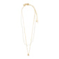 ARLET necklace 2-in-1 set, gold-plated, featuring a heart pendant chain and a pearl chain with white glass beads, ideal for layering.