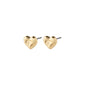 ARLET earrings, gold-plated heart-shaped studs by Pilgrim, showcasing a rustic design made from 75% recycled material, perfect for versatile styling.