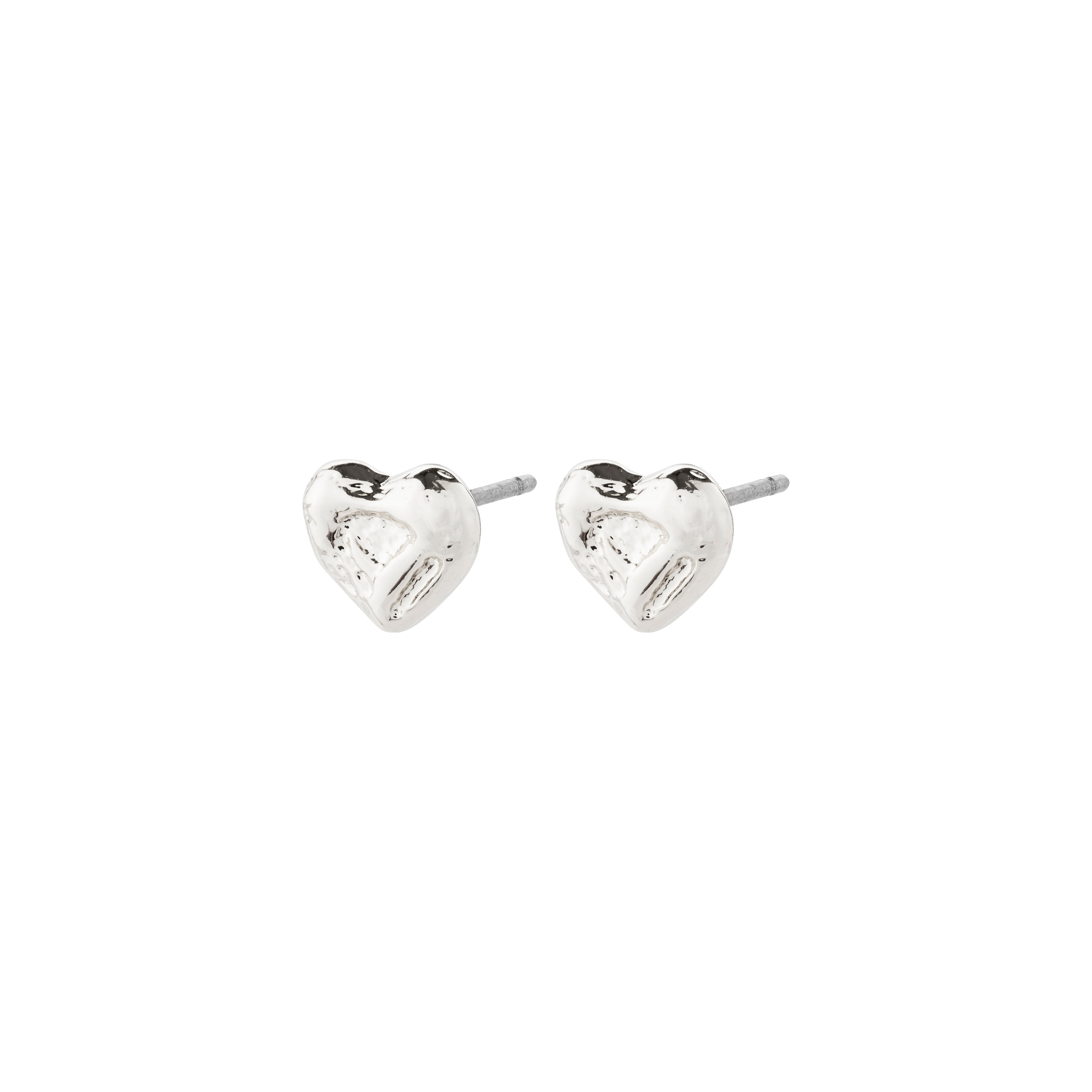 Silver-plated ARLET earrings: heart-shaped studs with a rustic yet clean design, made from 90% recycled material, perfect for gifting or personal use.