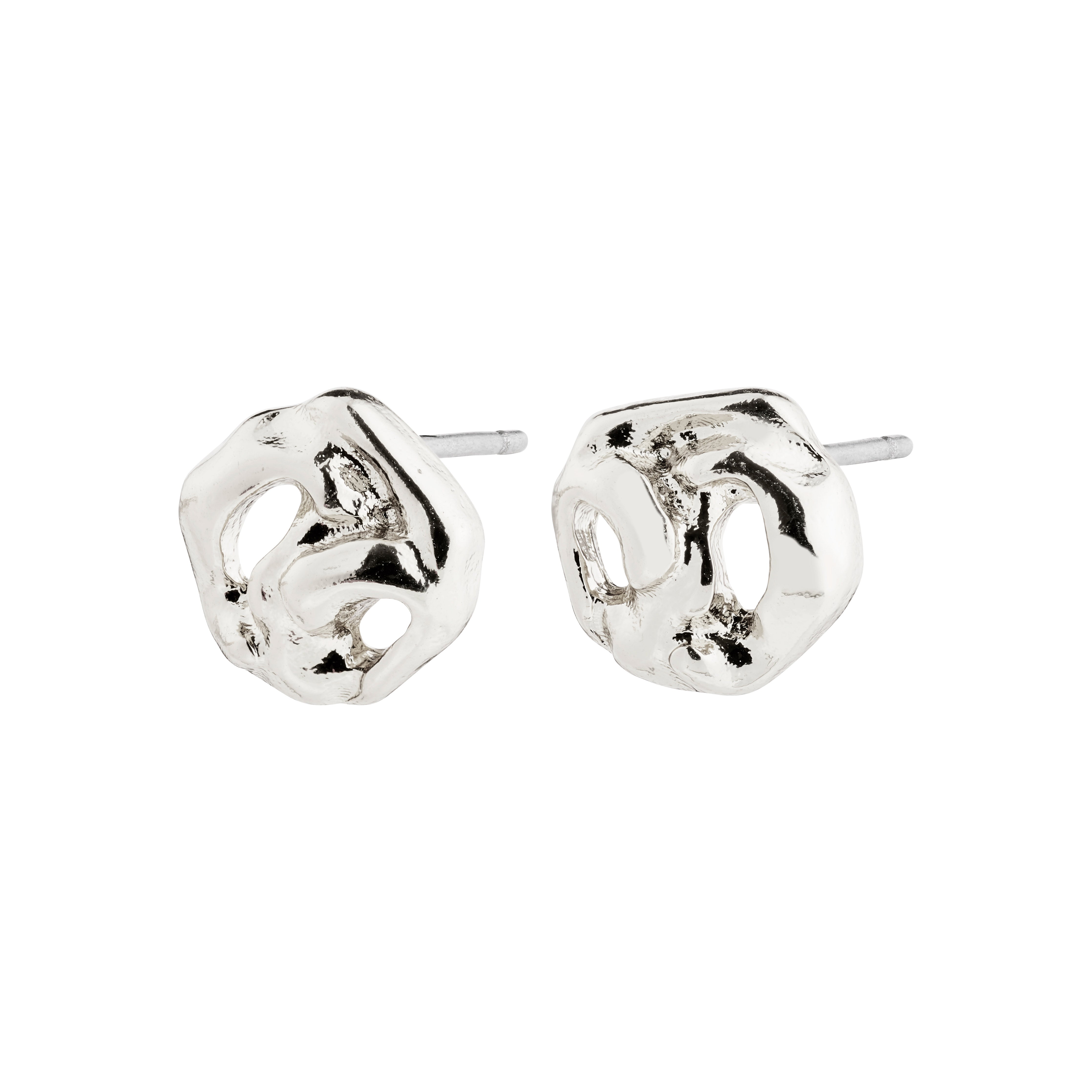 LUCA earrings silver-plated: Organic-shaped stud earrings crafted from 94% recycled materials, perfect for everyday wear and multiple piercings. Part of Pilgrim's Classic collection.