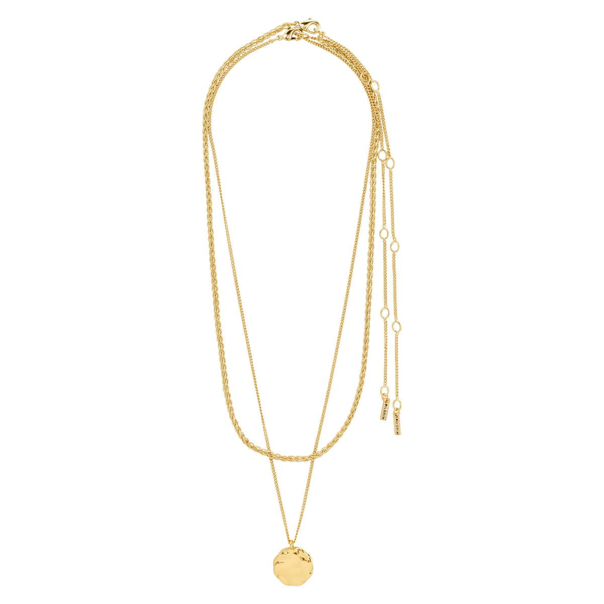 DECLAN necklace 2-in-1 set, gold-plated, featuring a braided chain and a coin chain with a rustic pendant, ideal for layering or standalone elegance.