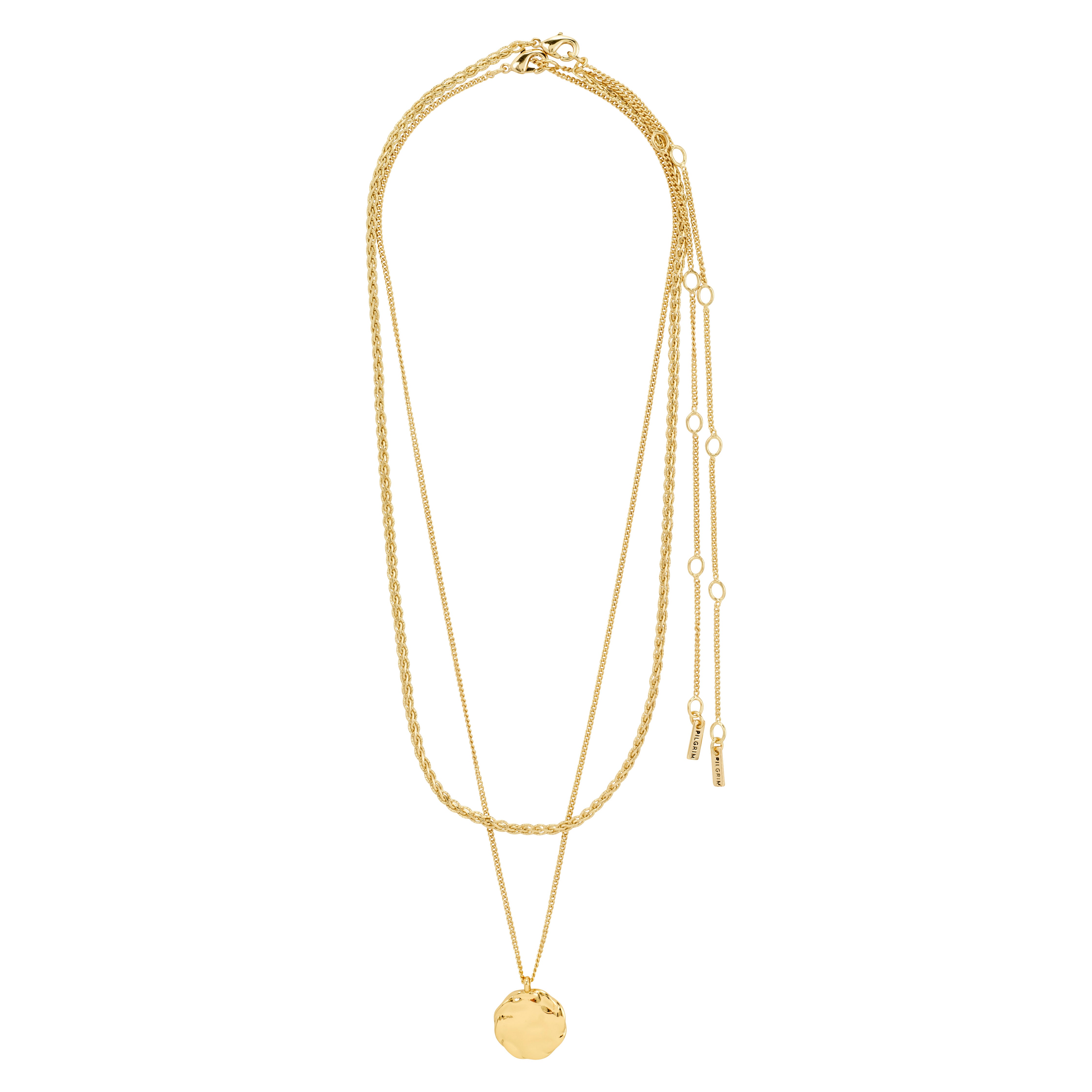 DECLAN necklace 2-in-1 set, gold-plated, featuring a braided chain and a coin chain with a rustic pendant, ideal for layering or standalone elegance.