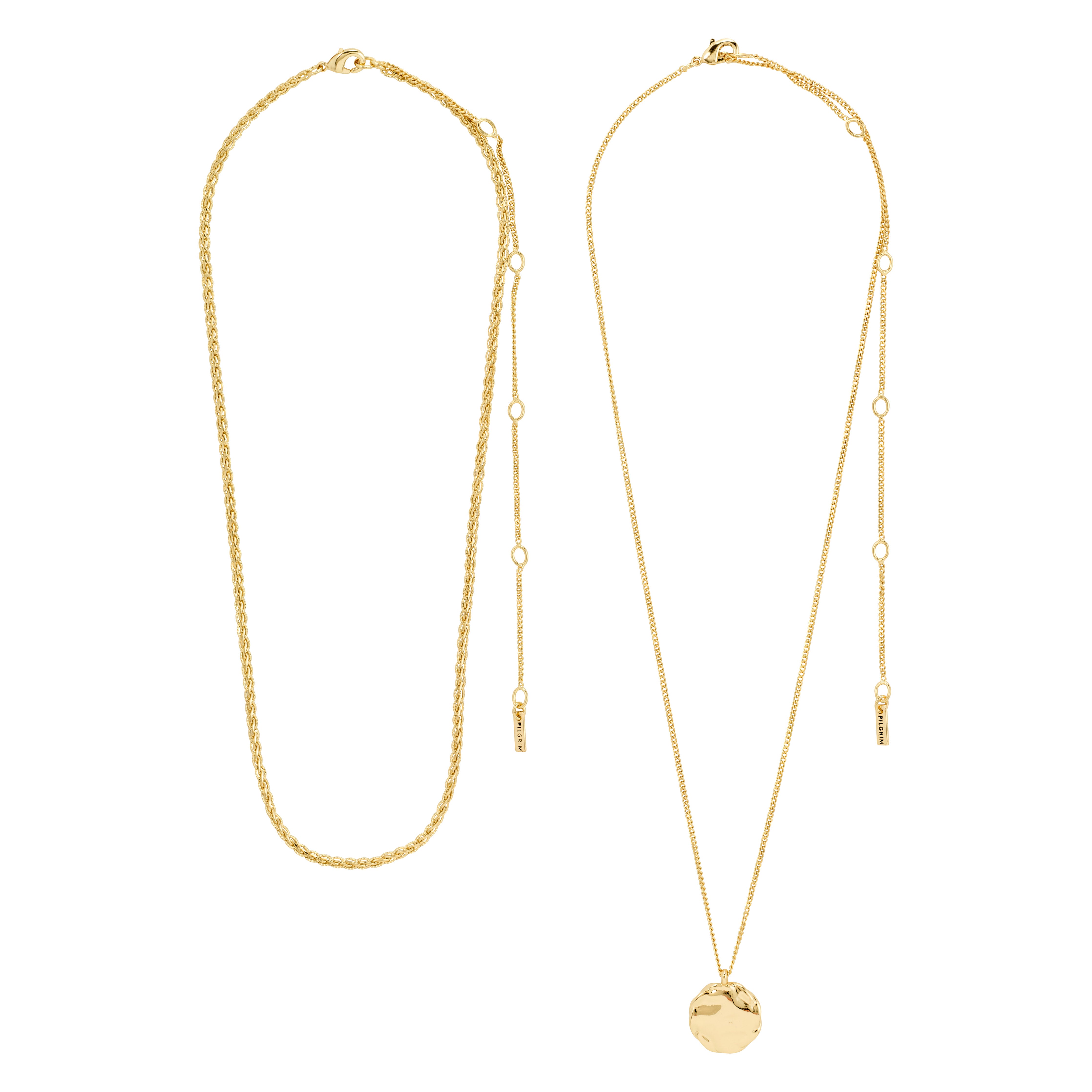 DECLAN necklace 2-in-1 set, gold-plated, featuring a braided chain and a coin chain with a shiny pendant, ideal for trendy layering or minimalist wear.