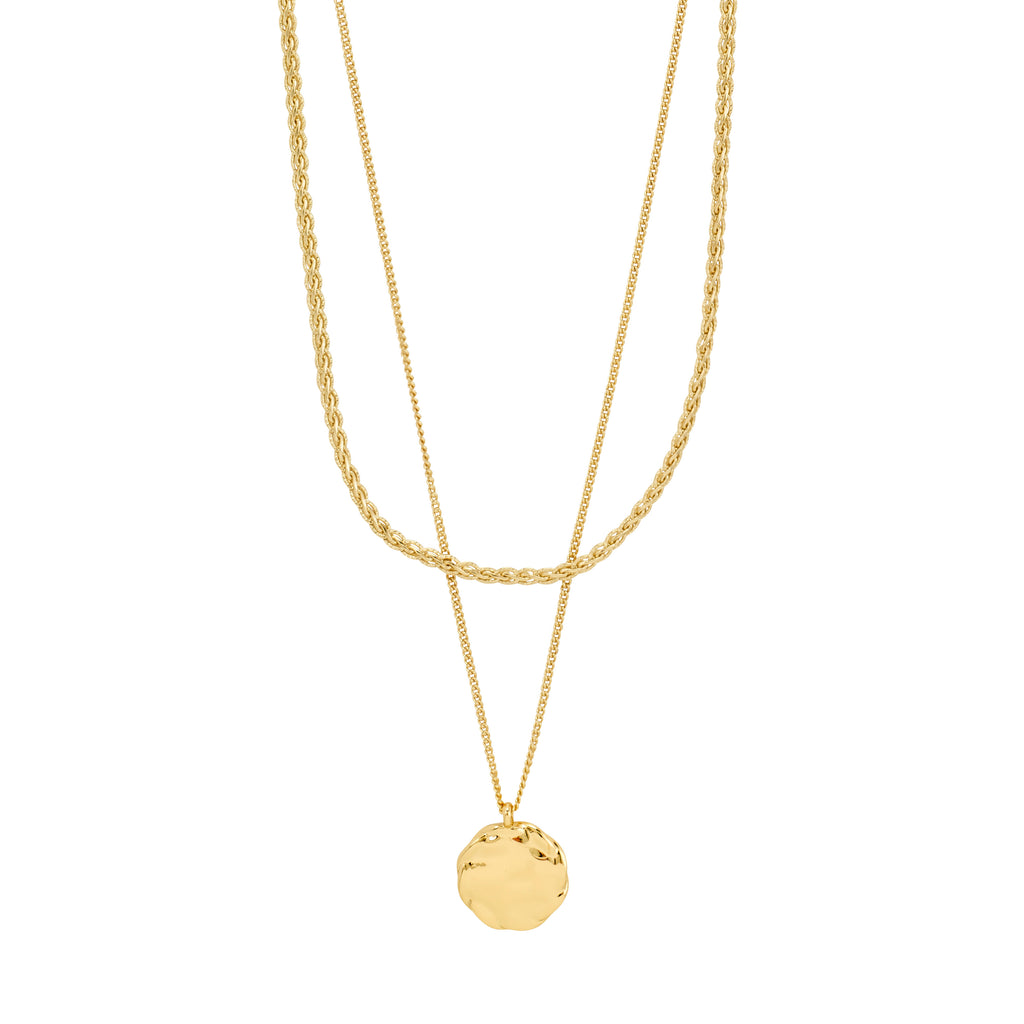 DECLAN necklace 2-in-1 set with a braided and coin chain, featuring a rustic pendant. Ideal for layering, crafted from 99% recycled materials.