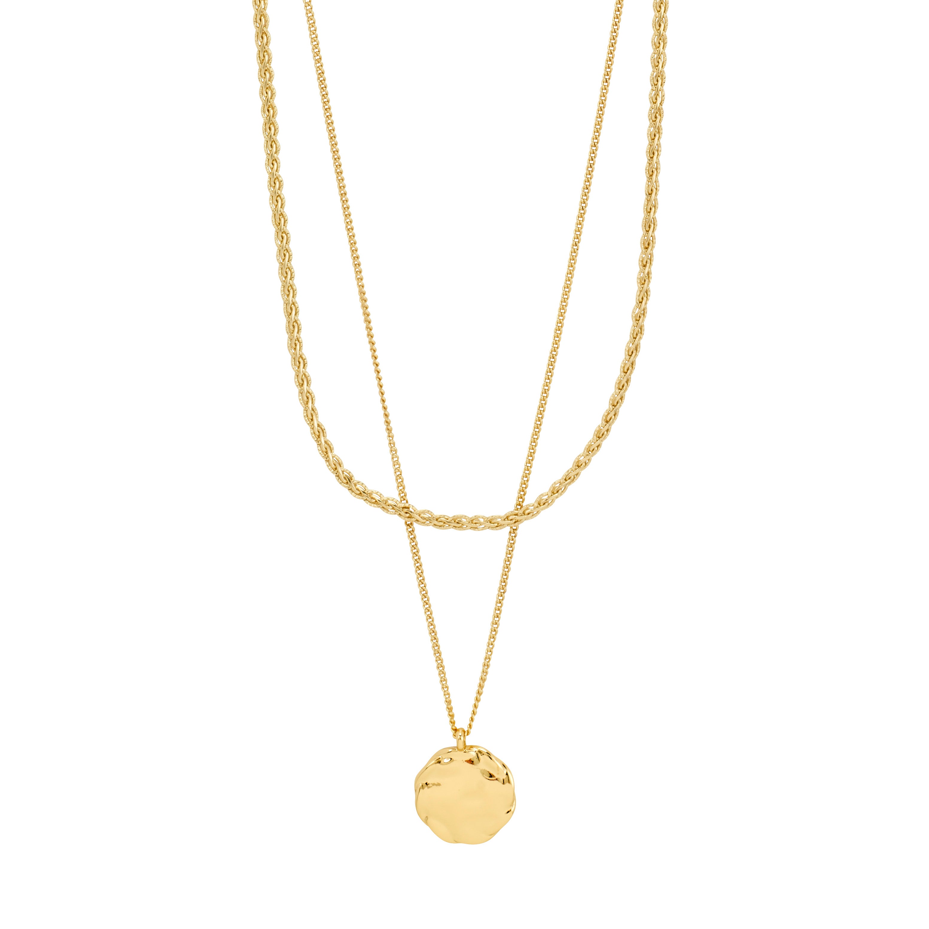 DECLAN necklace 2-in-1 set with a braided and coin chain, featuring a rustic pendant. Ideal for layering, crafted from 99% recycled materials.