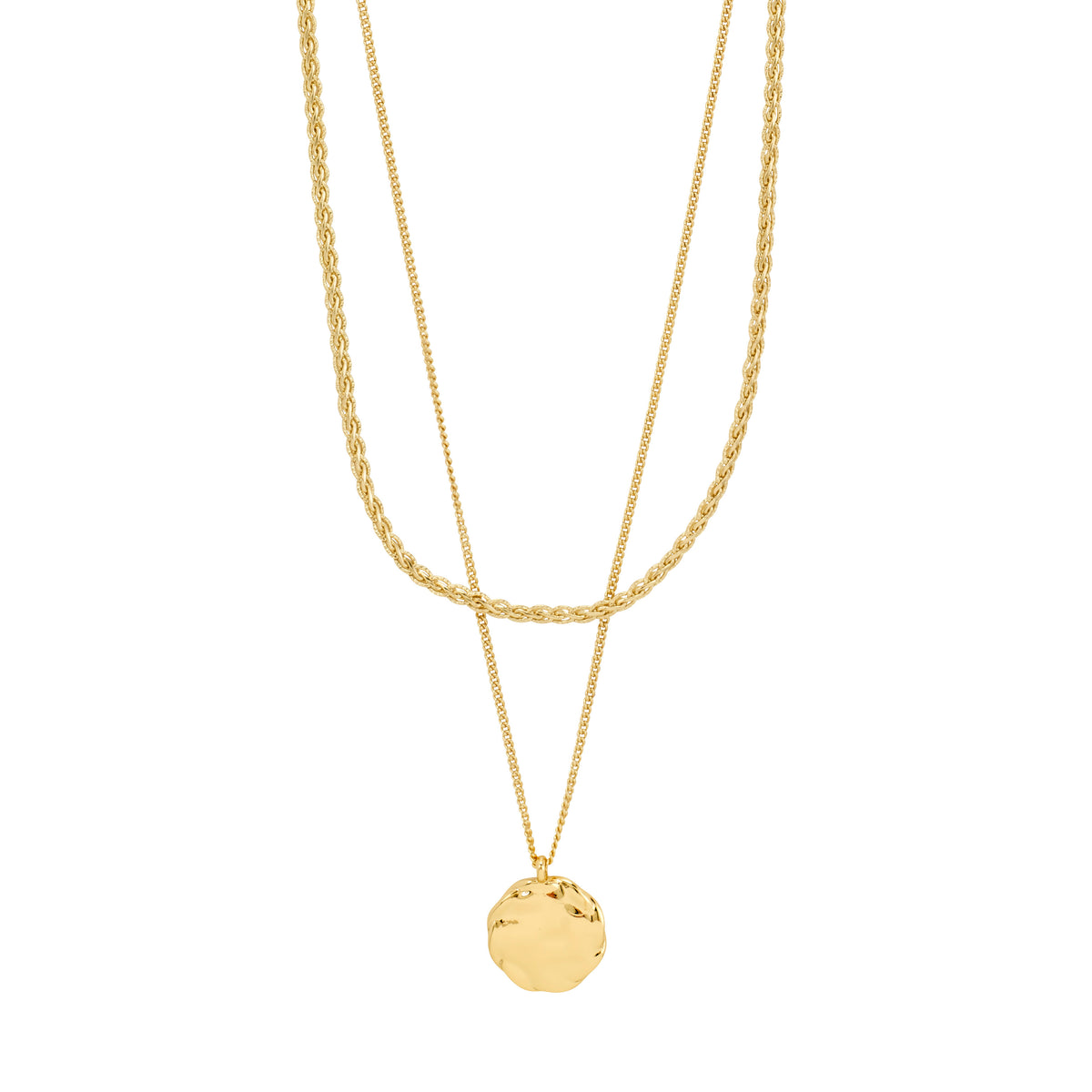 DECLAN necklace 2-in-1 set with a braided and coin chain, featuring a rustic pendant. Ideal for layering, crafted from 99% recycled materials.