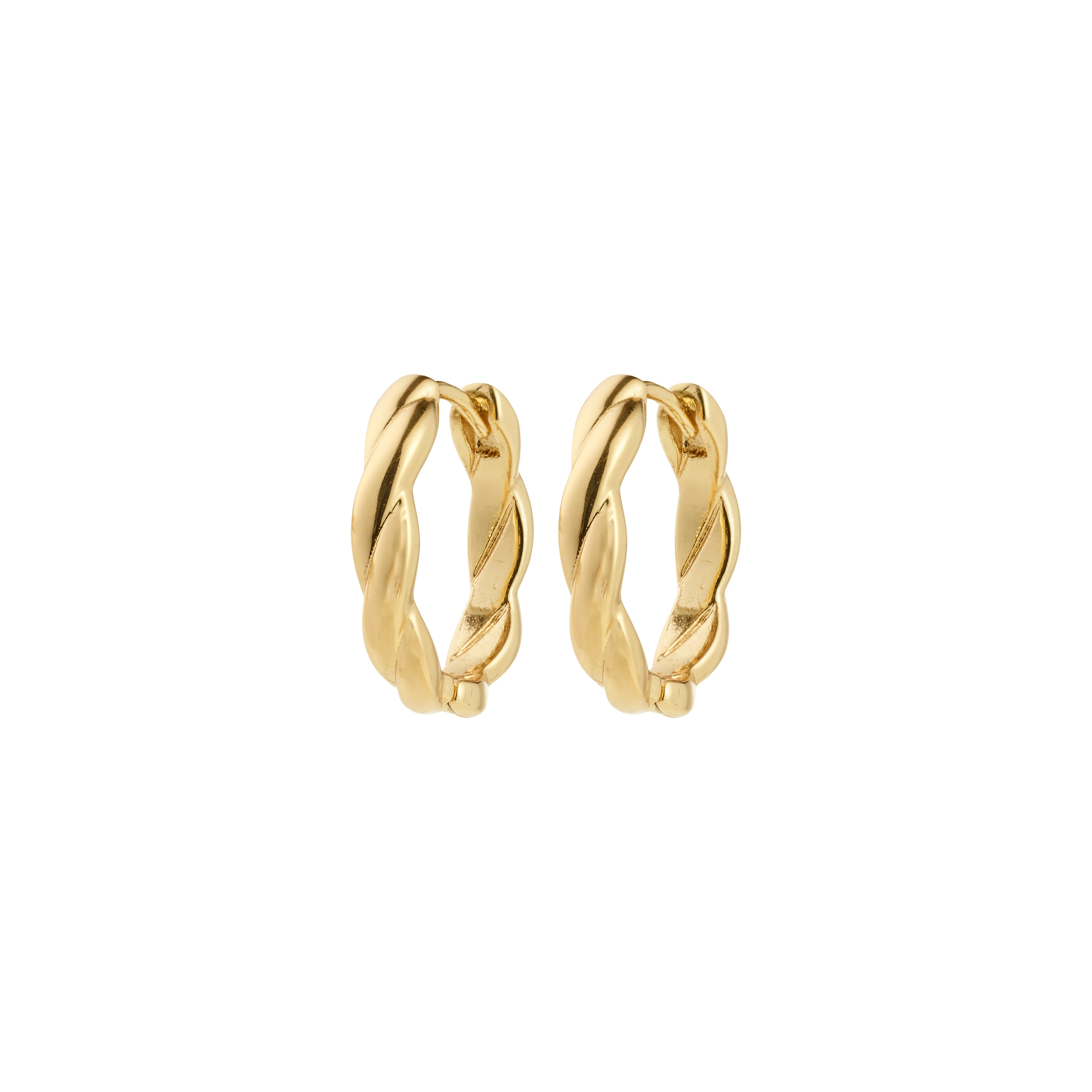 DECLAN gold-plated hoop earrings with twisted design, easy click clasps, crafted from recycled materials for a stylish, versatile accessory from Pilgrim.