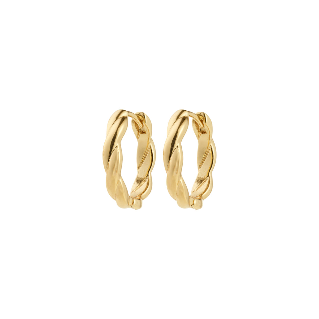 DECLAN gold-plated hoop earrings with twisted design, easy click clasps, crafted from recycled materials for a stylish, versatile accessory from Pilgrim.