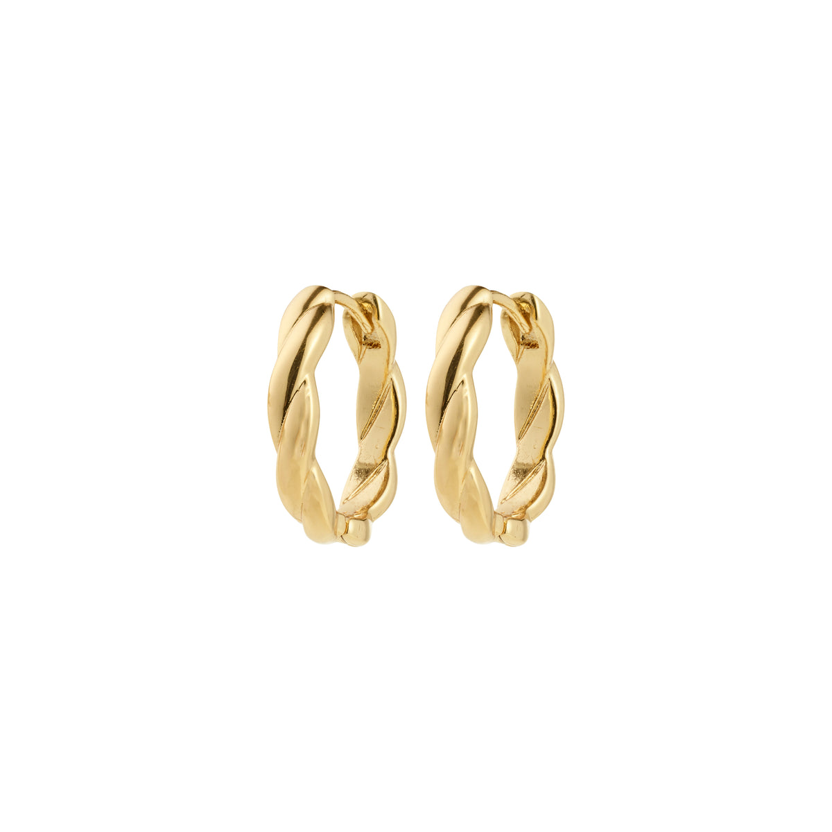 DECLAN gold-plated hoop earrings with twisted design, easy click clasps, crafted from recycled materials for a stylish, versatile accessory from Pilgrim.