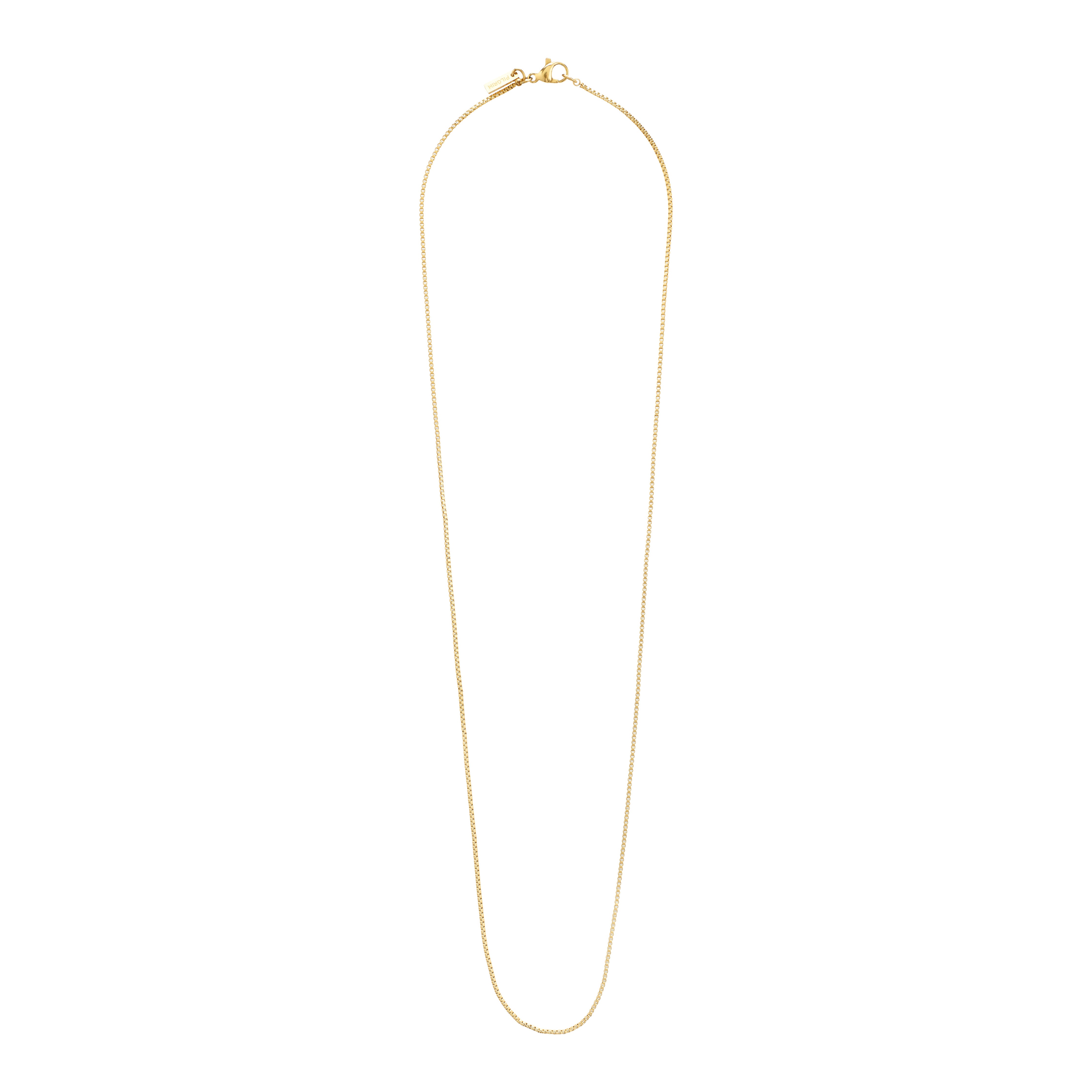 Gold-plated 50 cm NANCY venetian chain, a versatile piece for minimalist or layered styles, crafted from recycled materials, embodying Pilgrim's timeless and trendy design ethos.