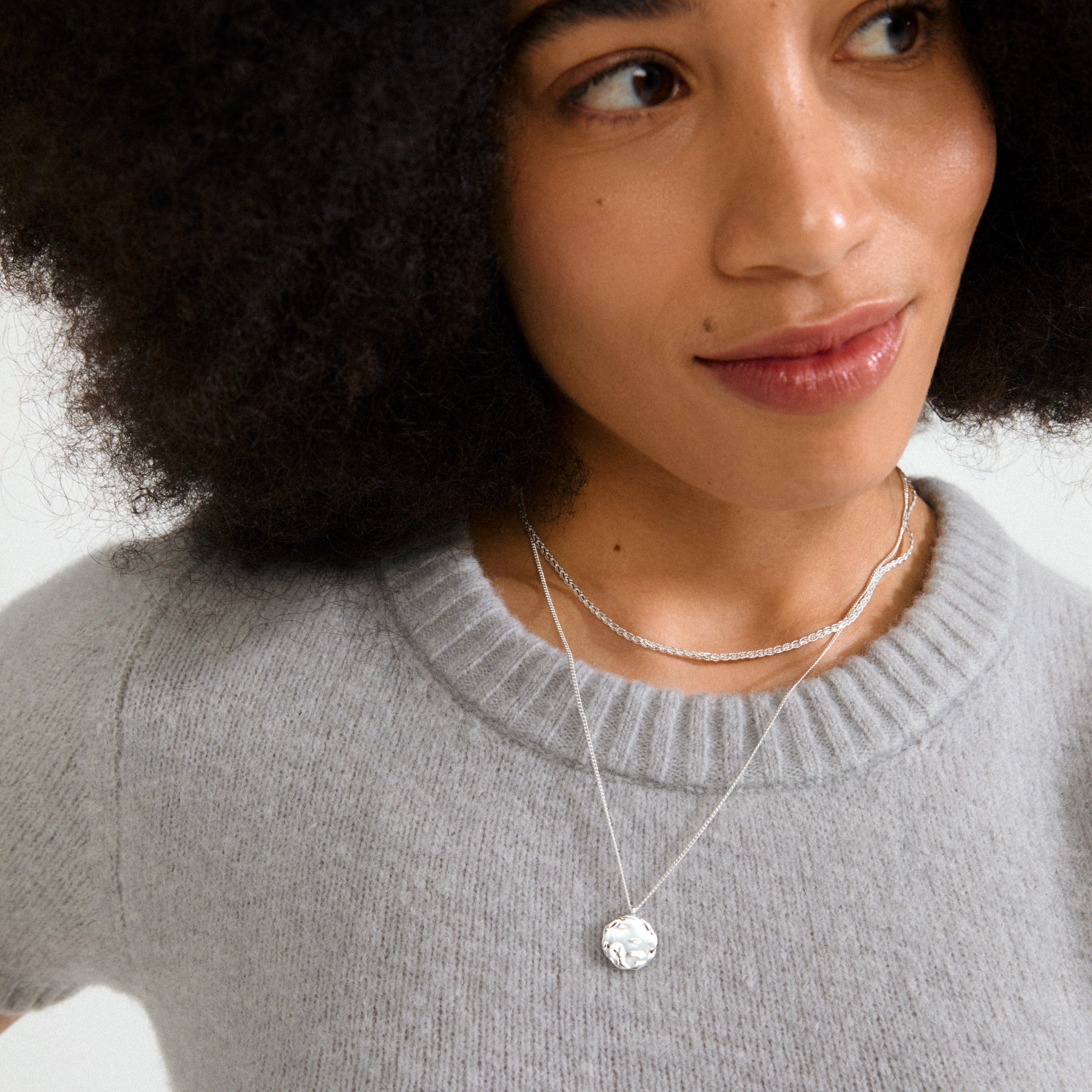 DECLAN necklace 2-in-1 set, silver-plated, featuring a braided chain and a coin-chain with pendant, perfect for layering or minimalist wear.