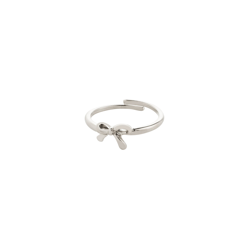 LULU bow stack ring silver-plated by Pilgrim, featuring a sleek silver bow design, perfect for layering with other rings for a chic, trendy look.