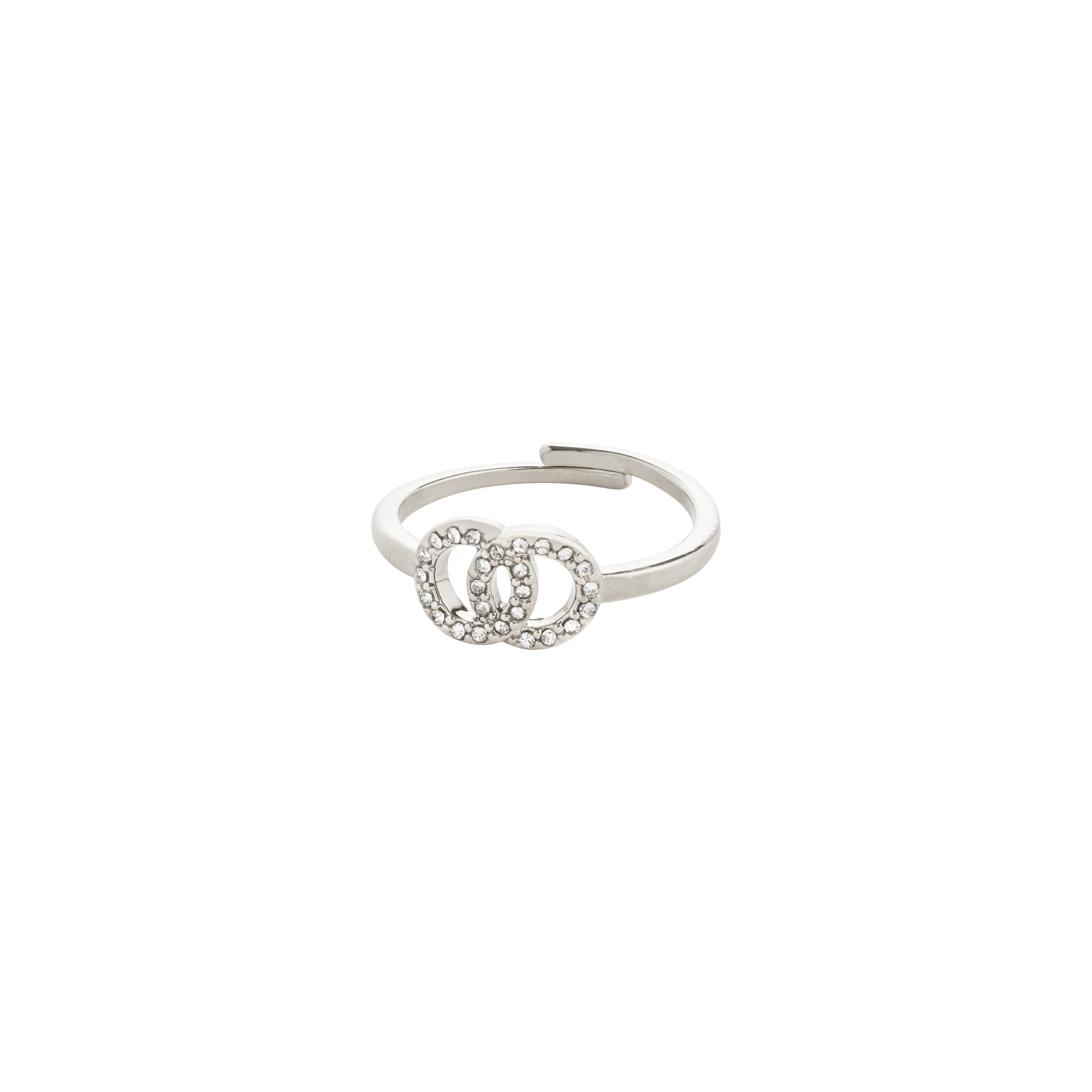 Silver-plated LULU halos stack ring with two crystal-adorned circles, symbolizing connection and balance, perfect for a chic, sophisticated look.