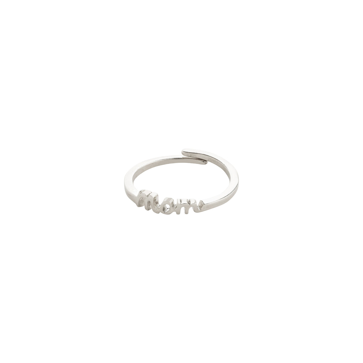 LULU mom stack ring, silver-plated, with 'Mom' inscribed, celebrates love and family. A simple, meaningful gift crafted from 99% recycled material.