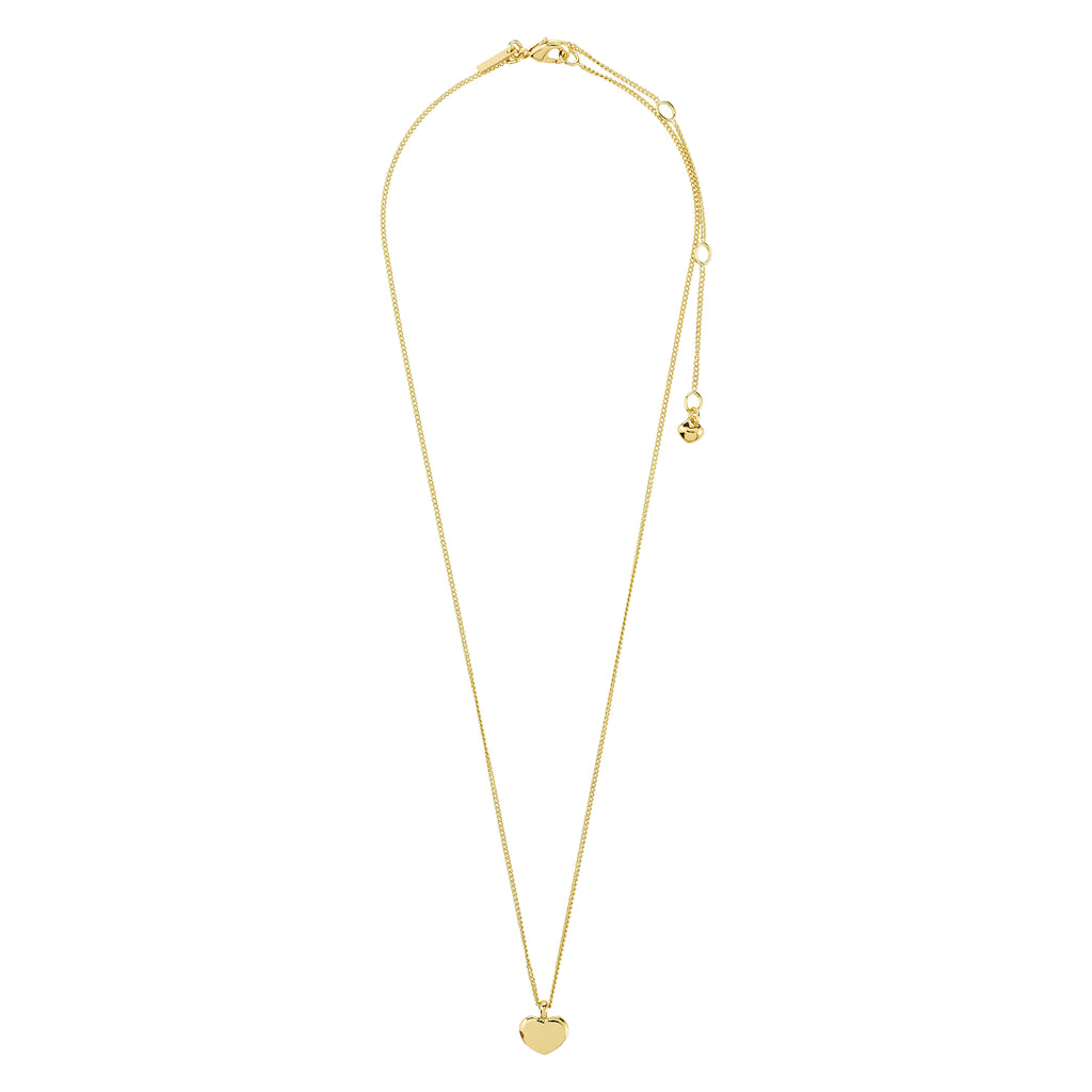 Gold-plated ARIN necklace featuring a polished heart pendant on a delicate chain with lobster clasp and extender, embodying Pilgrim's blend of timeless and trendy design.