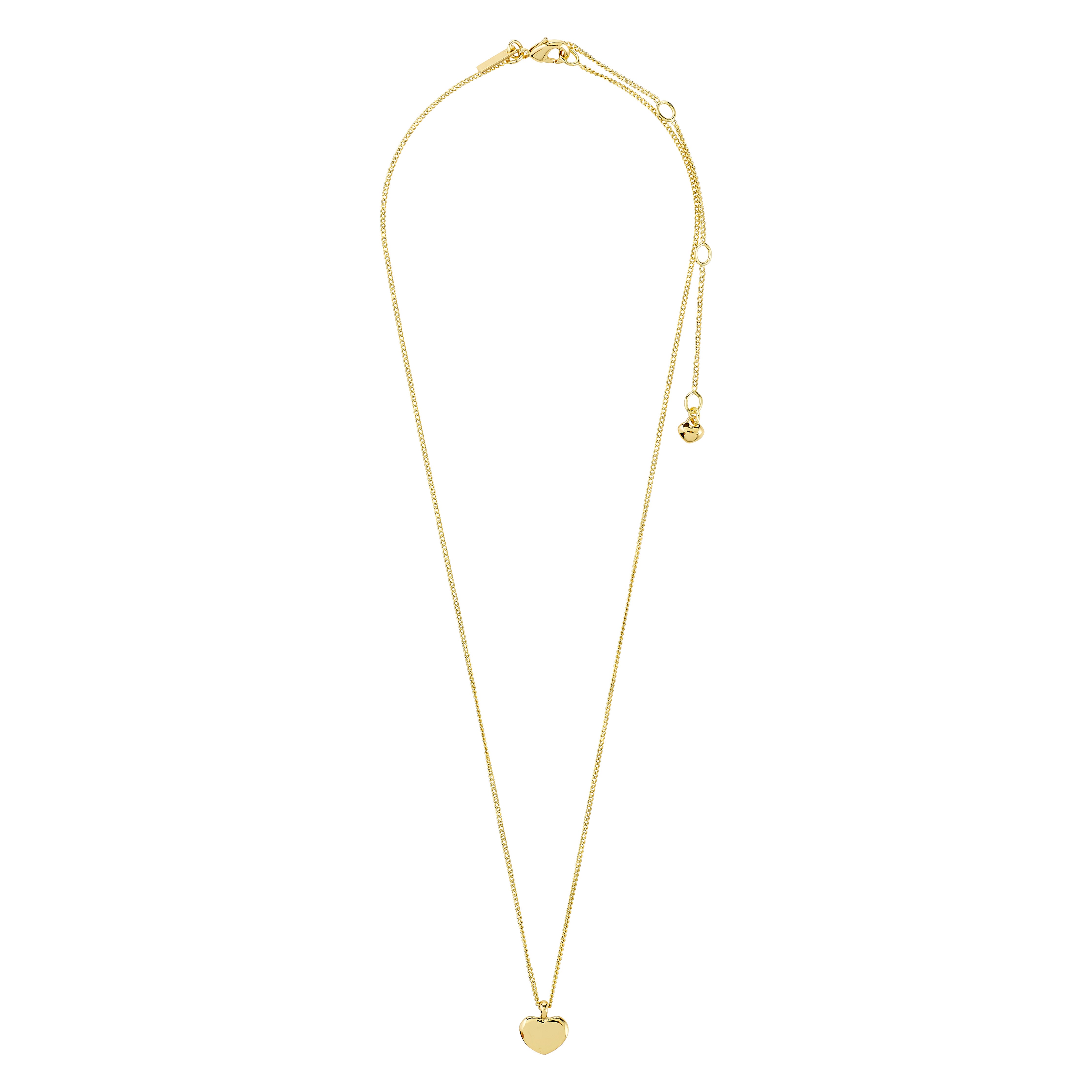 Gold-plated ARIN necklace featuring a polished heart pendant on a delicate chain with lobster clasp and extender, embodying Pilgrim's blend of timeless and trendy design.