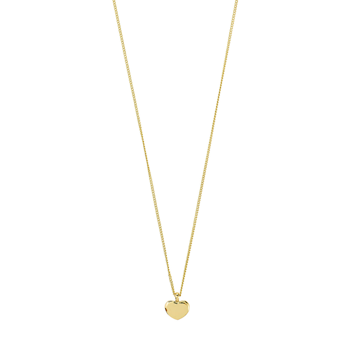 Gold-plated ARIN necklace featuring a delicate chain with a small heart-shaped pendant, perfect for layering or solo wear, crafted from 99% recycled materials.