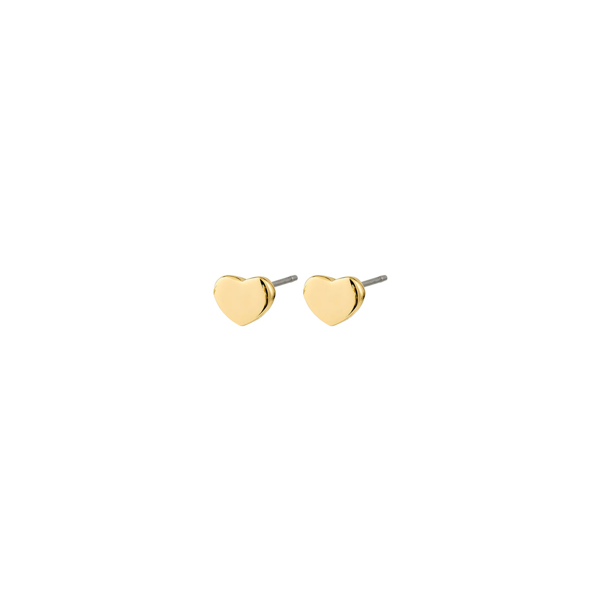Gold-plated ARIN earrings, heart-shaped studs with polished finish, designed by Pilgrim. Perfect for minimalist or mixed-styled looks, crafted from recycled materials.