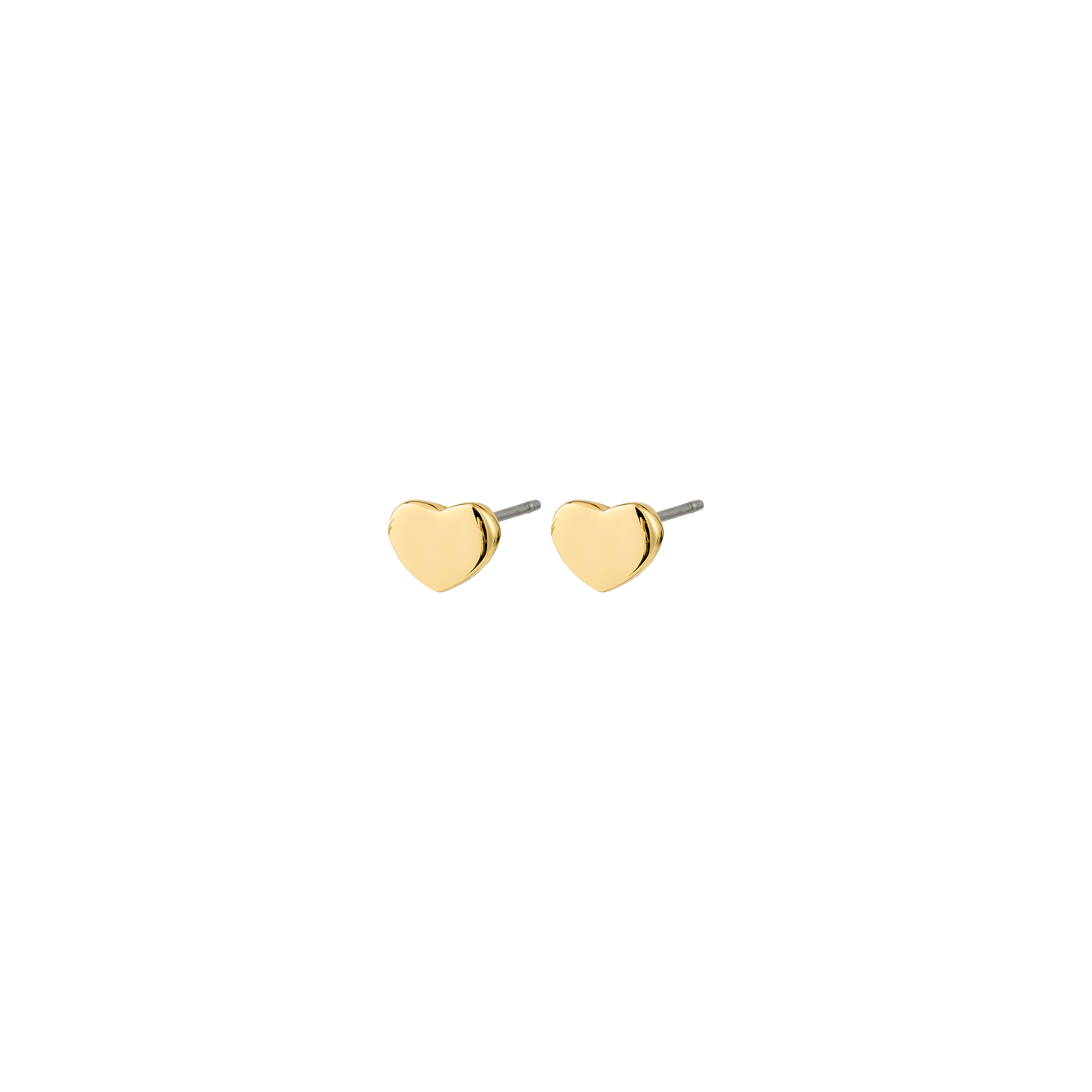 Gold-plated ARIN earrings, heart-shaped studs with polished finish, designed by Pilgrim. Perfect for minimalist or mixed-styled looks, crafted from recycled materials.