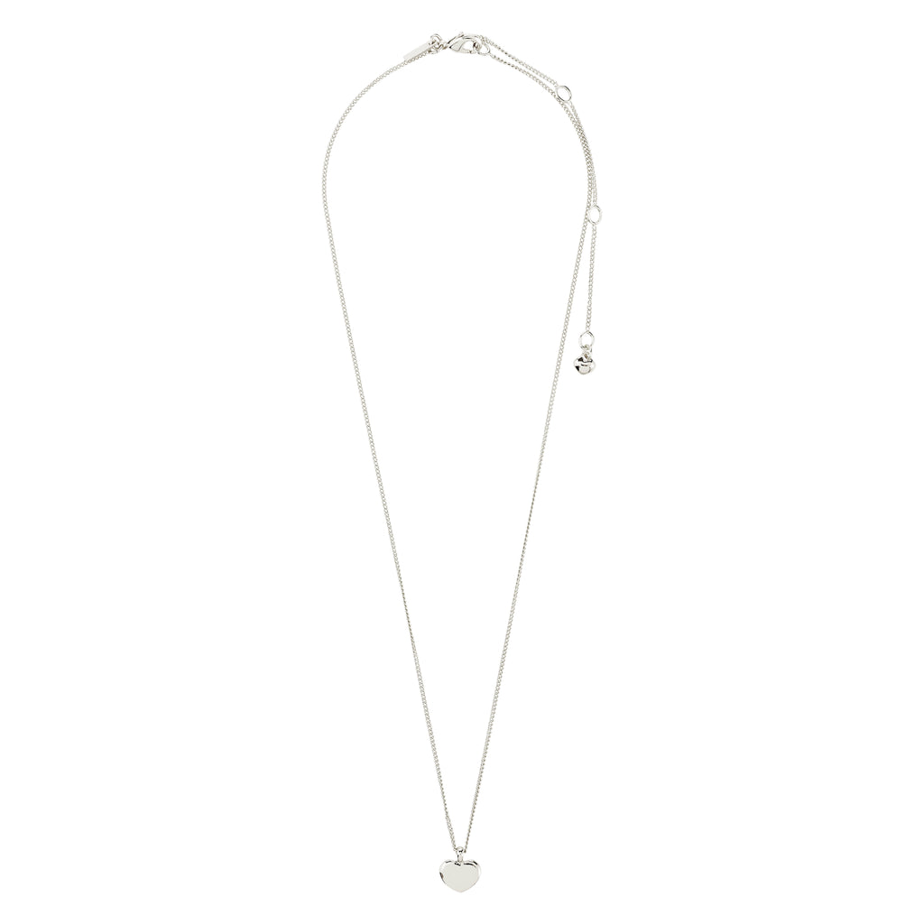 ARIN necklace silver-plated with a heart pendant on an adjustable sterling-silver chain, embodying Pilgrim's minimalist and sustainable Danish design.