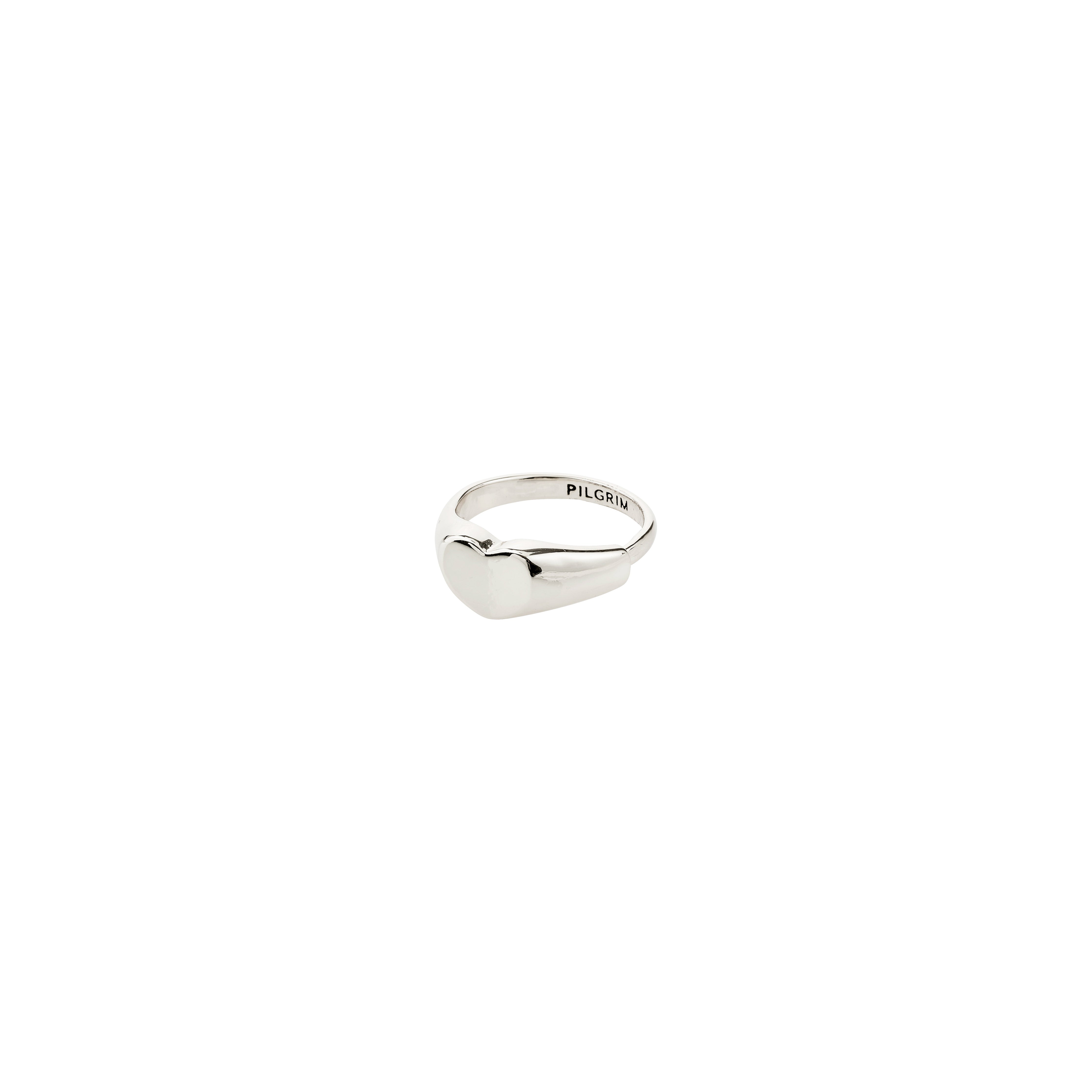 Silver-plated ARIN ring by Pilgrim, featuring a minimalist signet design with a small raised heart on top, embodying self-love and effortless style.