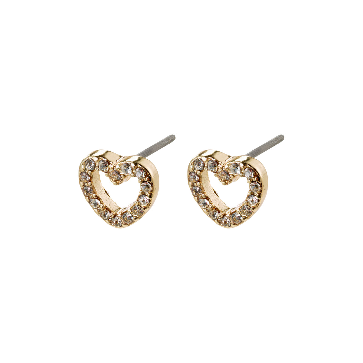EDIE crystal heart earrings gold-plated, featuring delicate heart shapes with sparkling crystals, perfect for adding a touch of romance and shine to any outfit.