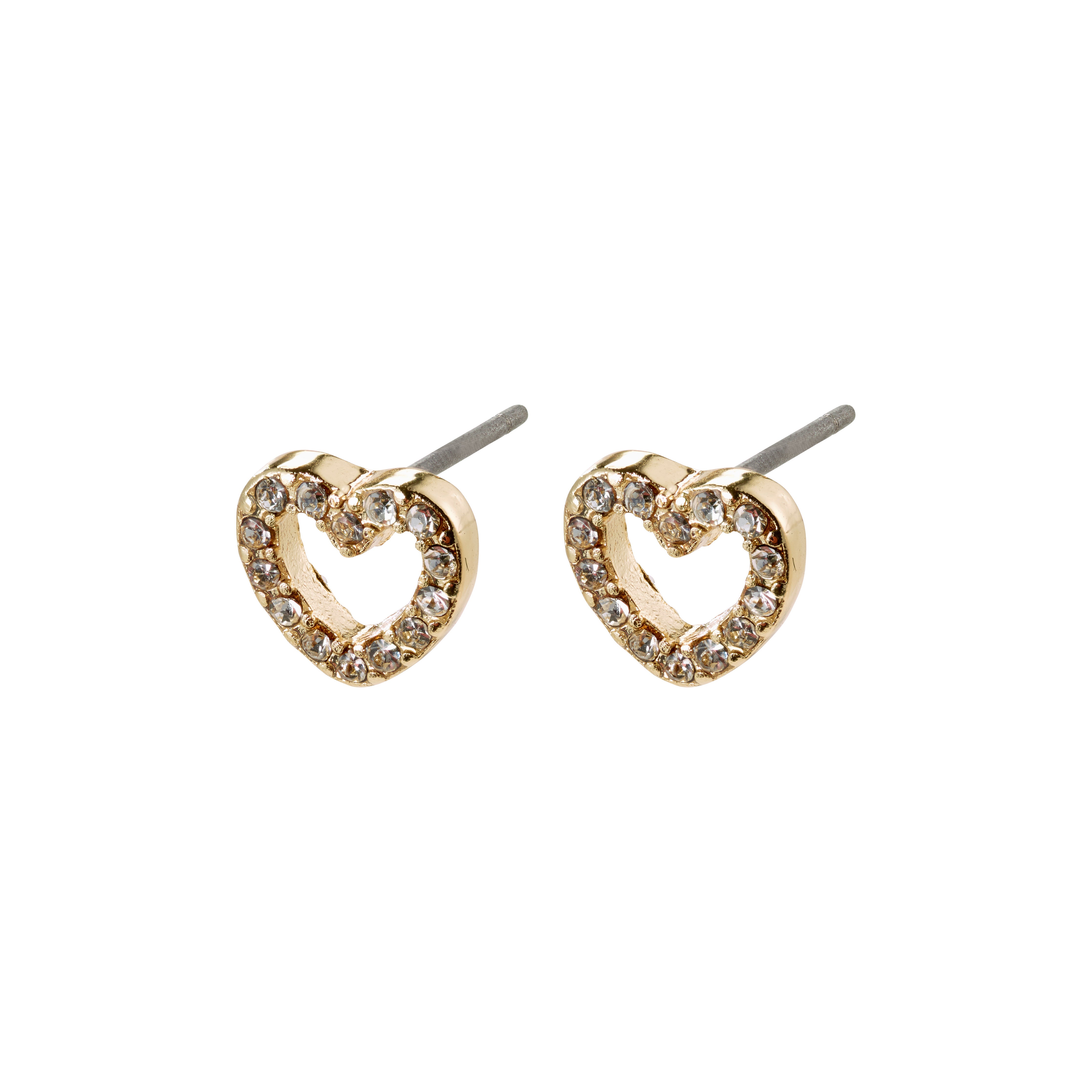 EDIE crystal heart earrings gold-plated, featuring delicate heart shapes with sparkling crystals, perfect for adding a touch of romance and shine to any outfit.