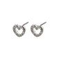 EDIE crystal heart earrings, silver-plated, with sparkling front crystals for a romantic touch, perfect for adding glam to any outfit.