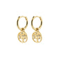 IBEN tree-of-life hoop earrings, gold-plated, feature coin pendants symbolizing the Tree of Life, embellished with Preciosa crystals for added sparkle.