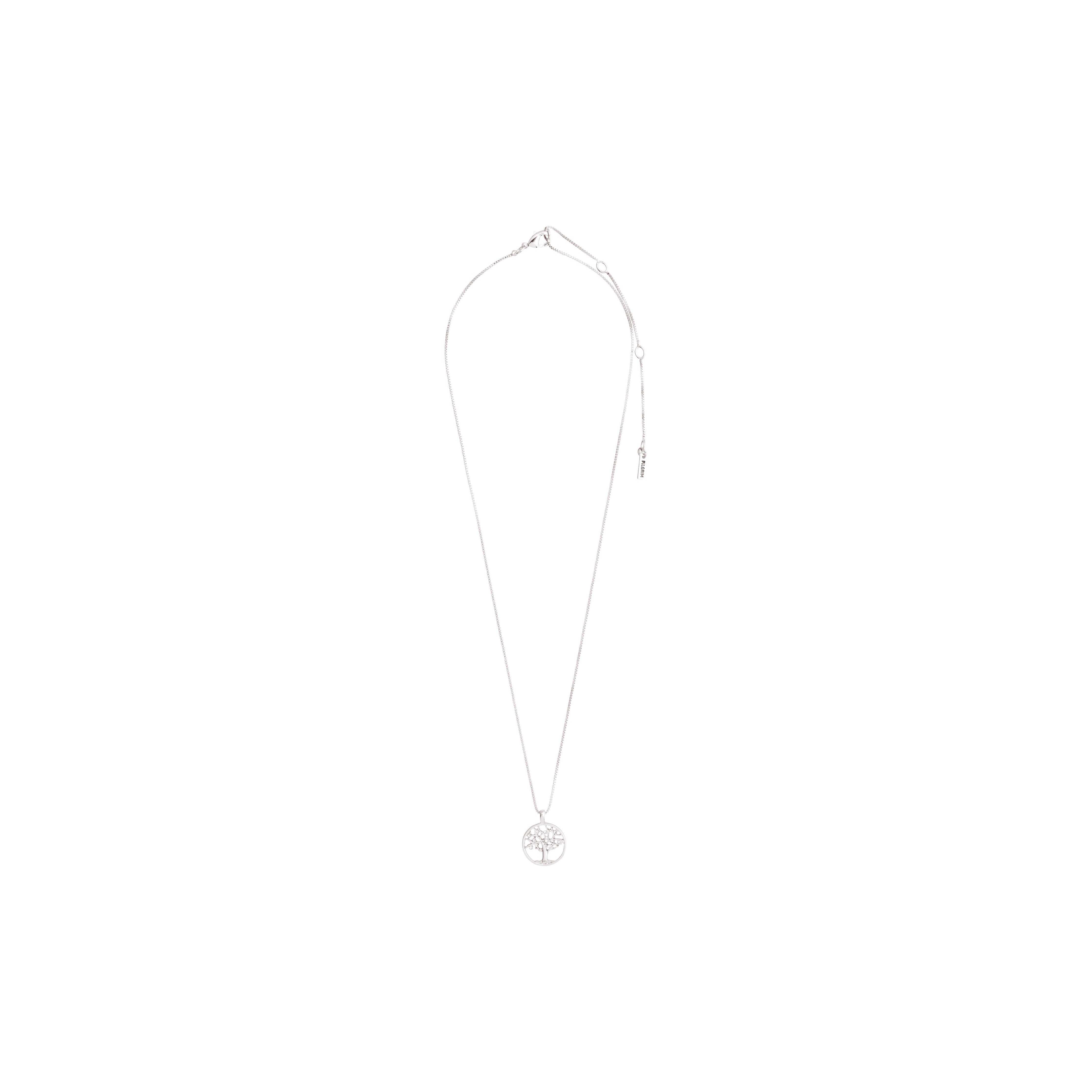 IBEN tree-of-life necklace, silver-plated, with a round pendant featuring the Tree of Life and sparkling Preciosa crystals, on a 40 cm chain with 9 cm extension.