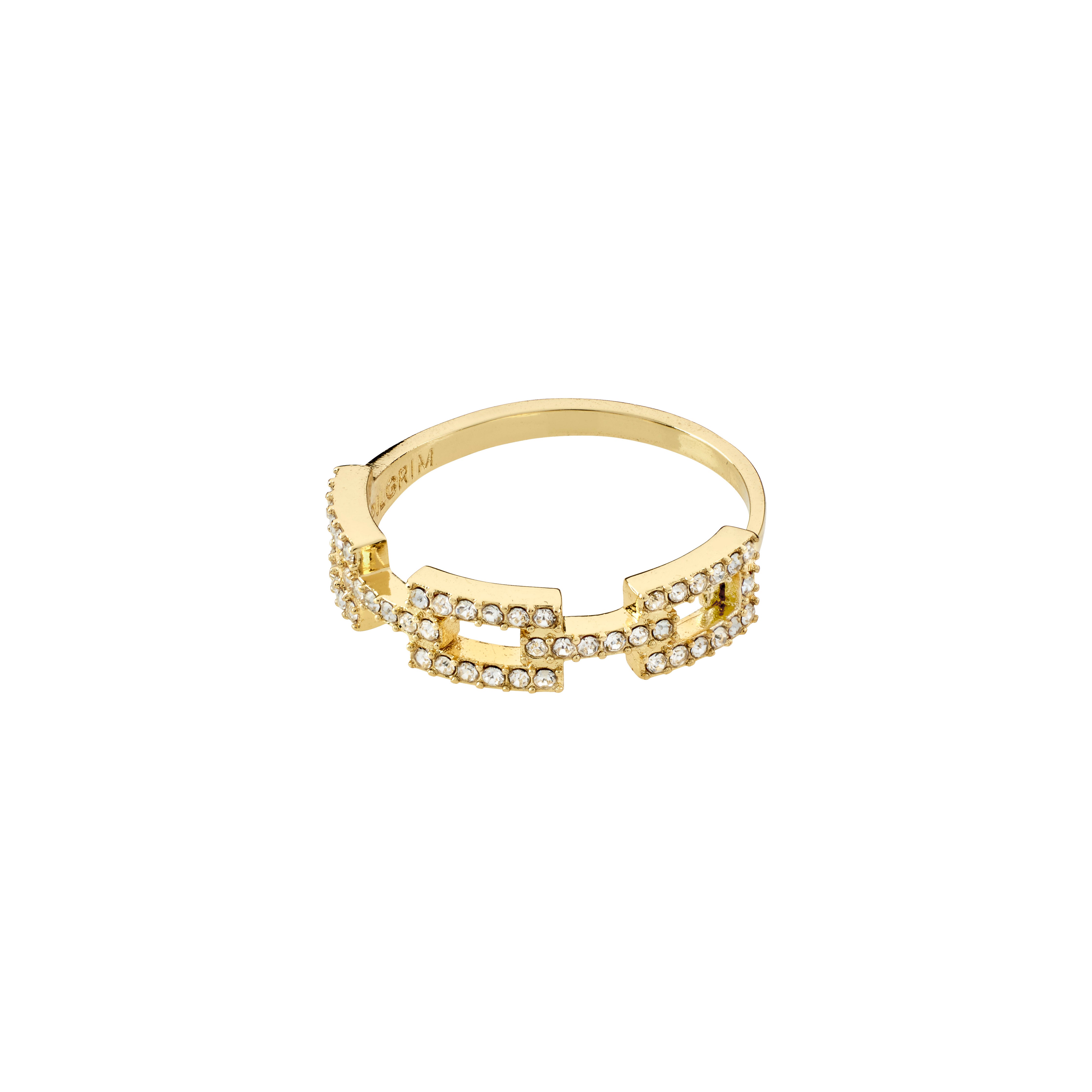 COBY crystal ring gold-plated with rectangular links and sparkling Preciosa crystals, reflecting Pilgrim's blend of timeless Danish design and modern elegance.