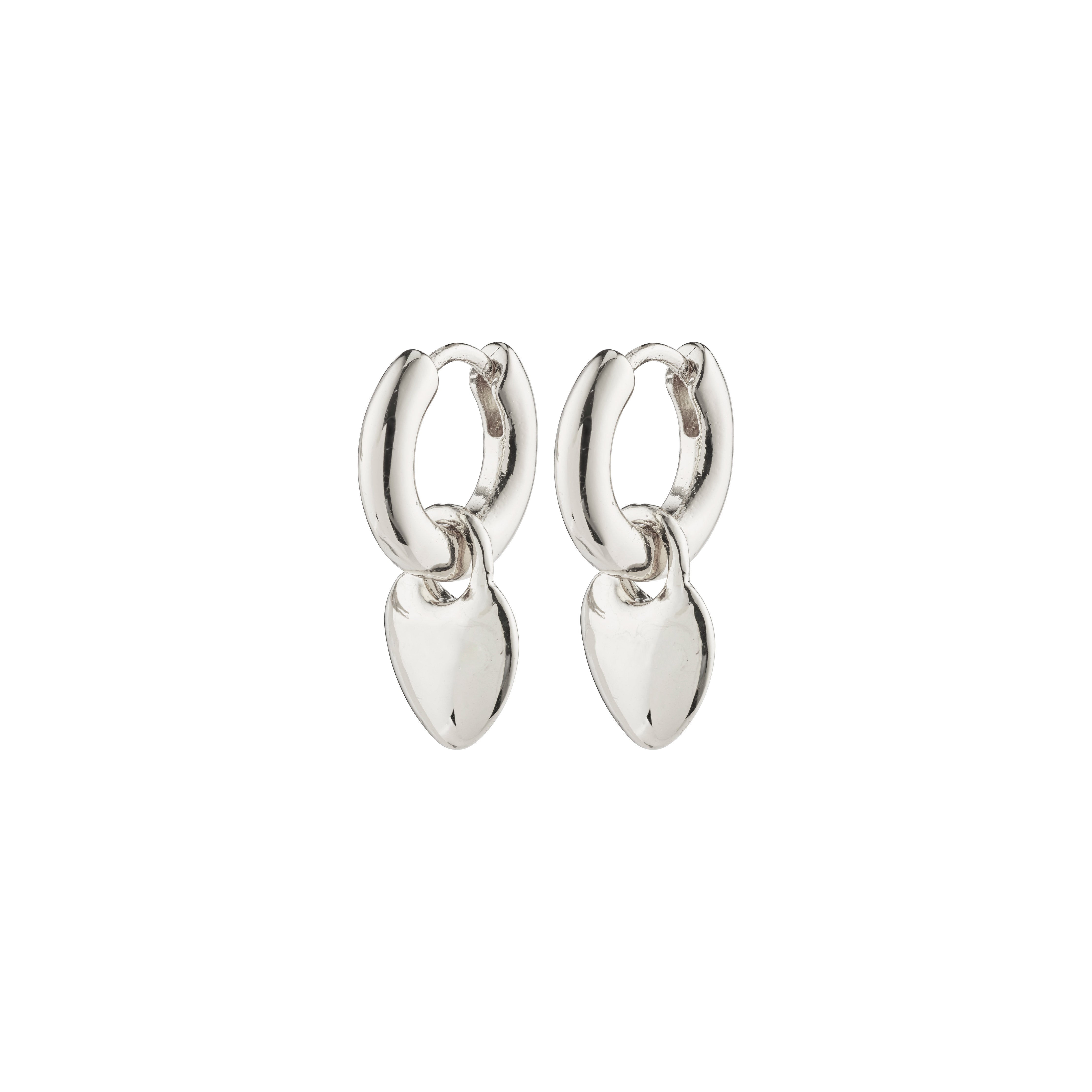 SOPHIA heart hoops silver-plated earrings with detachable heart pendants, showcasing a chunky design made from 99% recycled material for a stylish and eco-friendly statement.