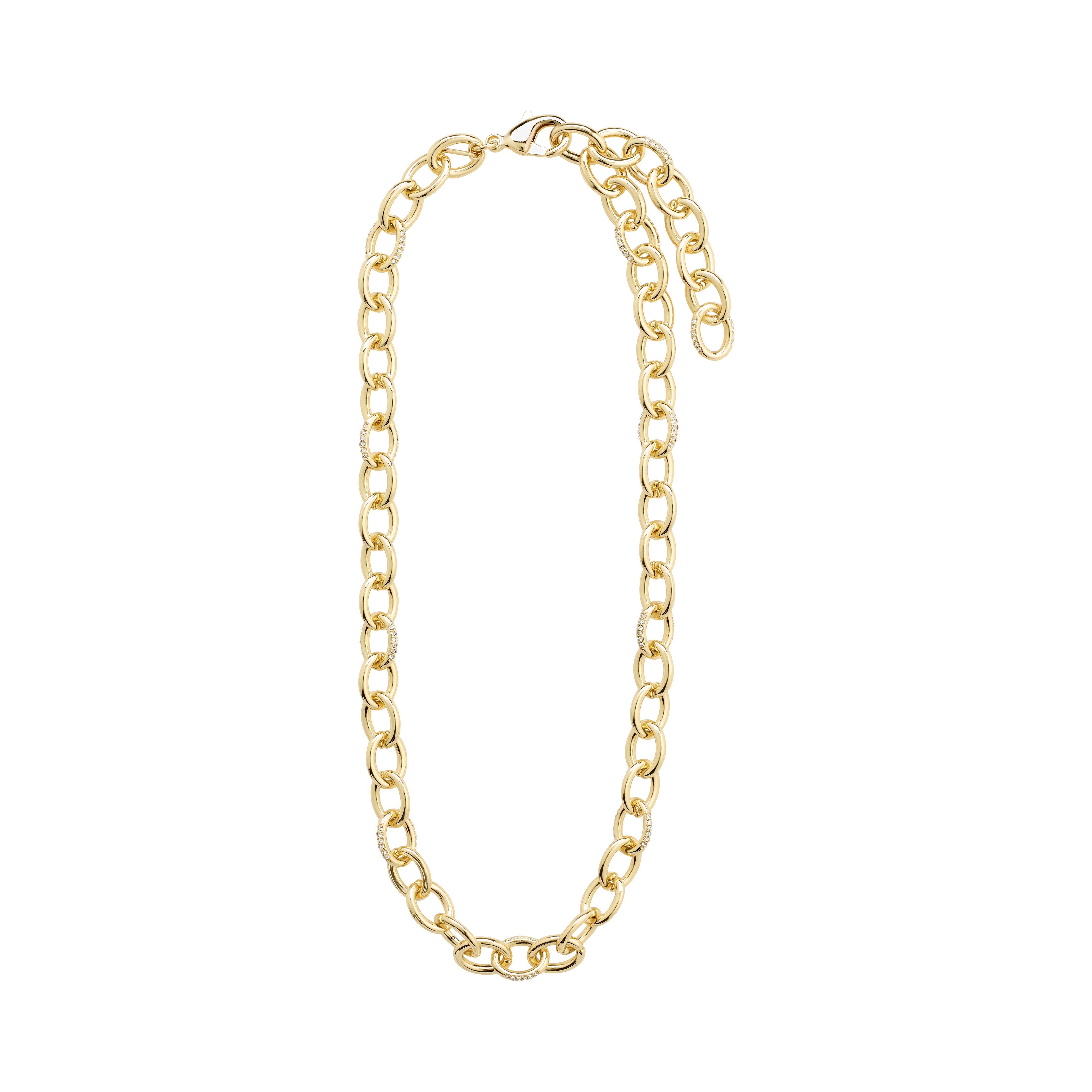 AMIRI necklace gold-plated with flowing cable chain design, adorned with shiny Preciosa crystals, adjustable to 50 cm, offering a modern twist to classic elegance.