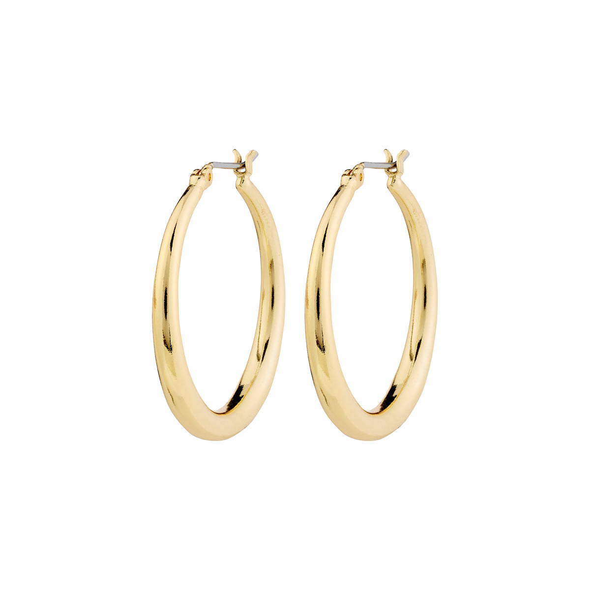 JORUN hoop earrings gold-plated, 30mm diameter, crafted from recycled material, offering timeless elegance and versatility for any wardrobe. Perfect fashion accessory for style-conscious individuals.