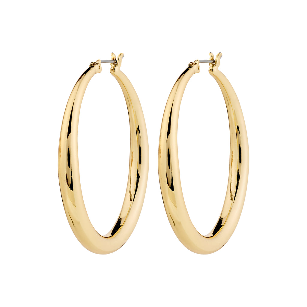 JORUN large gold-plated hoop earrings, 40mm diameter, perfect for versatile styling. Ideal for complementing any outfit, adding timeless elegance to your look.
