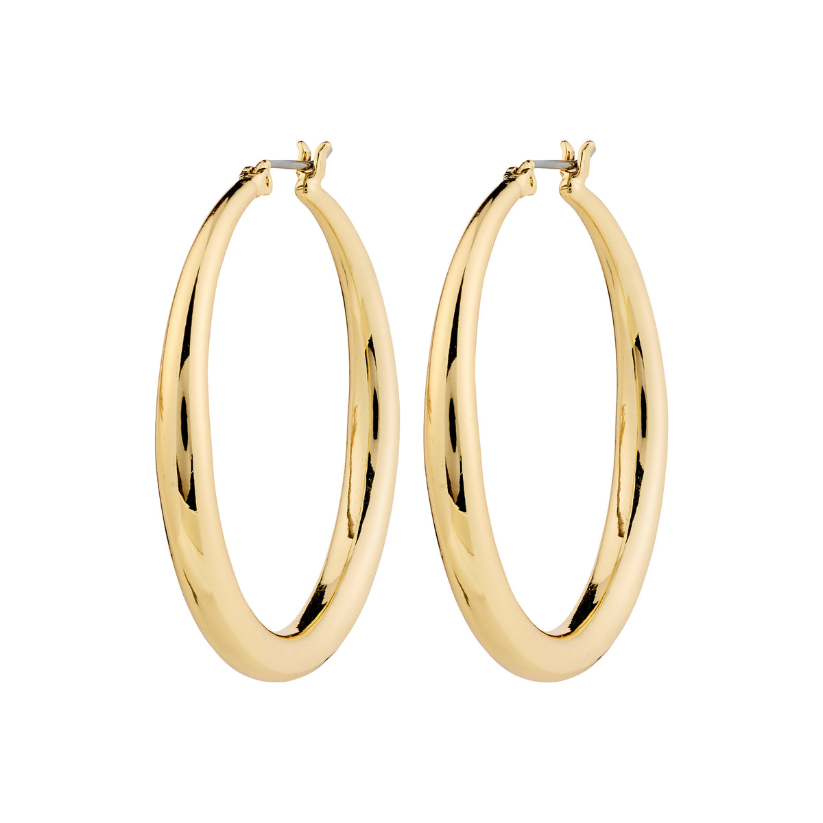 JORUN large gold-plated hoop earrings, 40mm diameter, perfect for versatile styling. Ideal for complementing any outfit, adding timeless elegance to your look.