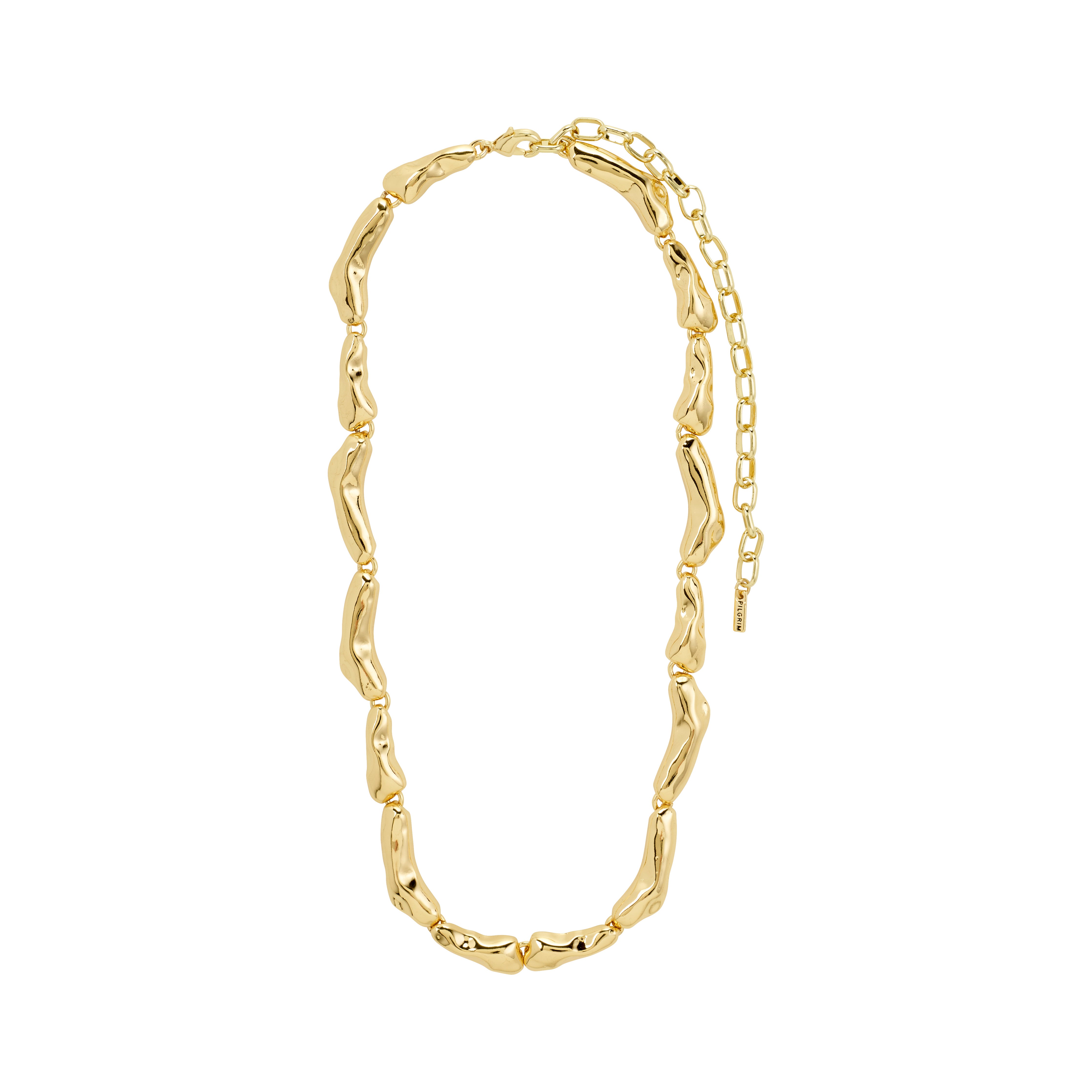 HARRISON necklace gold-plated with puffy, irregular links, inspired by nature's forms. Features a 38 cm length with 12 cm extension, made from 99% recycled material.