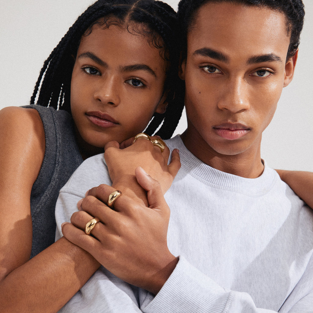 Gold-plated HARRISON rings, 2-in-1 set from Pilgrim, featuring ultra chunky design for a trendy stacked look or sleek individual style. Adjustable, 99% recycled.