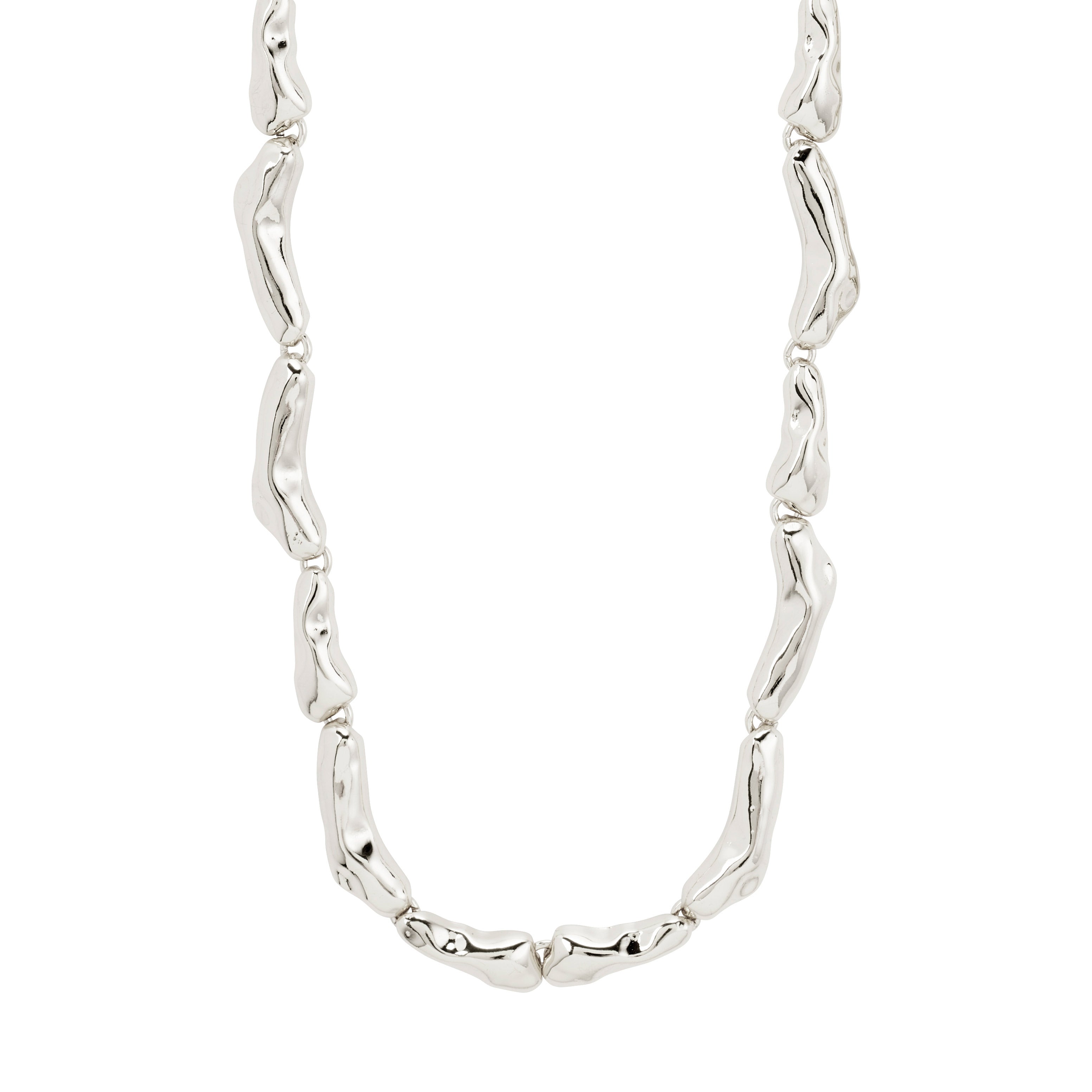 HARRISON necklace silver-plated with puffy, irregular links inspired by nature, offering a bold, trendy look. Made from 99% recycled materials, 38 cm with 12 cm extension.
