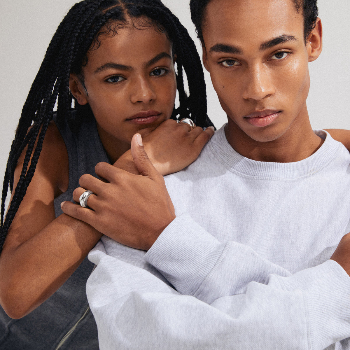 Silver-plated HARRISON rings, 2-in-1 set, featuring ultra chunky design with adjustable sizing, perfect for a trendy stacked or sleek individual style.