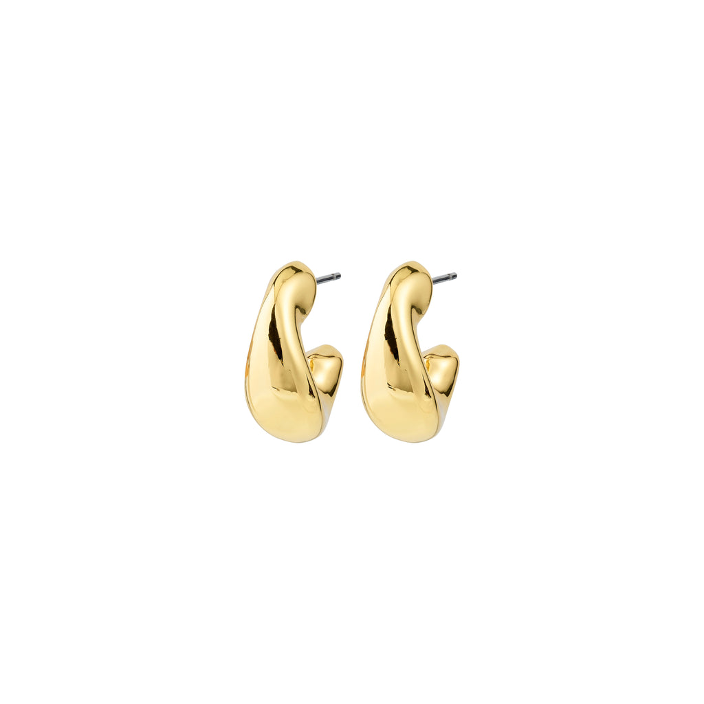JENNINGS gold-plated hoop earrings with sculptural, twisted nugget design, offering a chunky, yet lightweight statement. Crafted from recycled materials, embodying Pilgrim's modern, sustainable style.