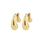 Gold-plated JENNINGS earrings by Pilgrim, featuring fluid, teardrop shapes resembling molten metal, creating a bold, sculptural 3D effect.