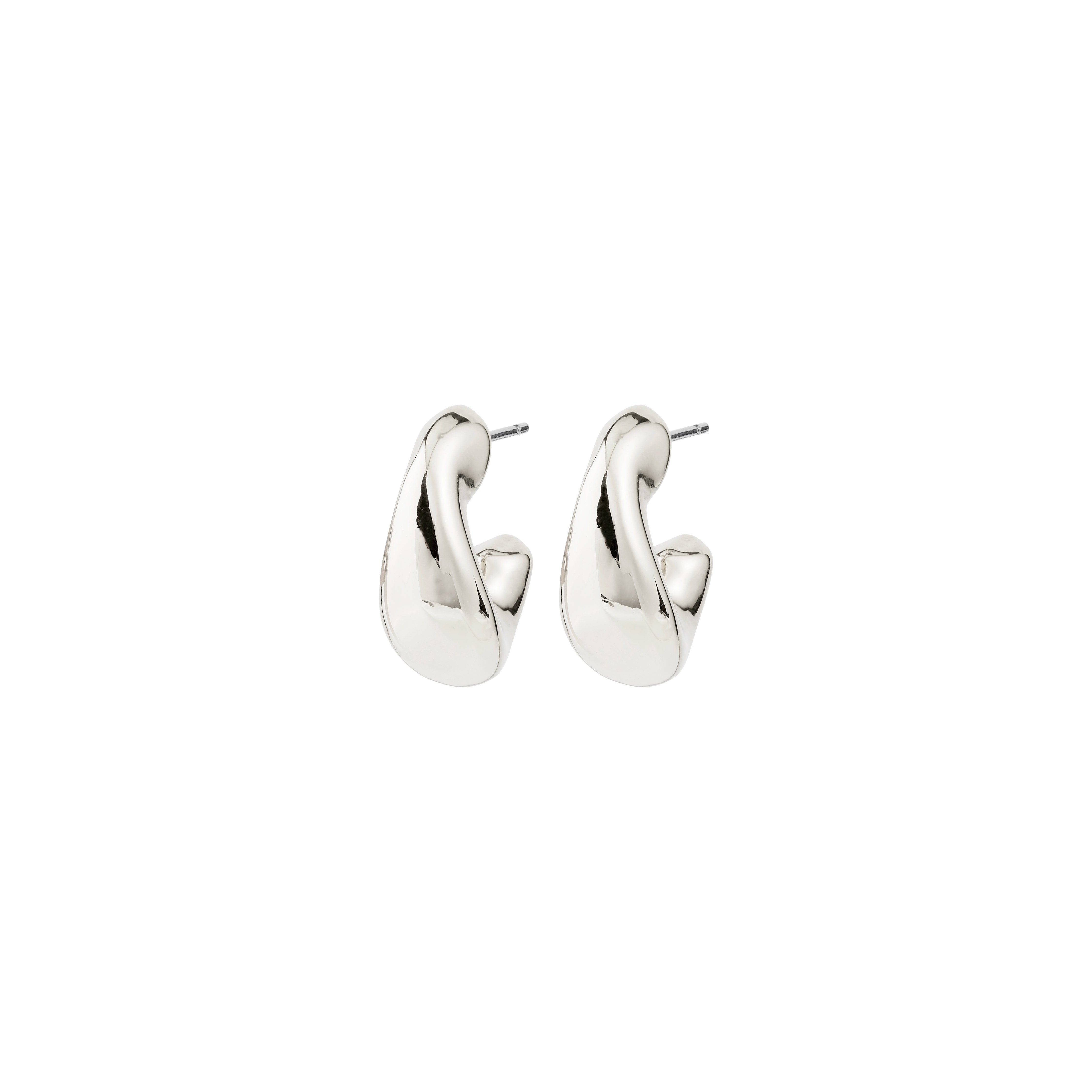 JENNINGS hoop earrings, silver-plated: Sculptural, organic-shaped mini hoops with a twisted form. Lightweight yet bold, perfect for everyday elegance. Crafted from 99% recycled materials.